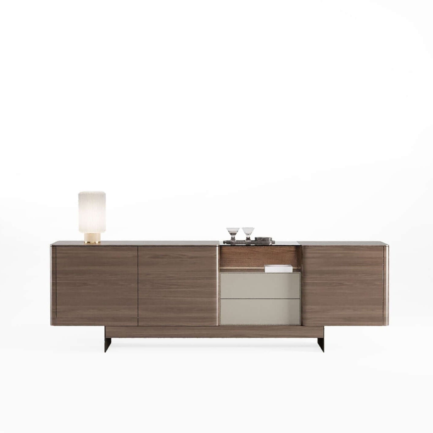 Contemporary Moderno Sideboard – sleek wood buffet cabinet with hidden drawers and storage