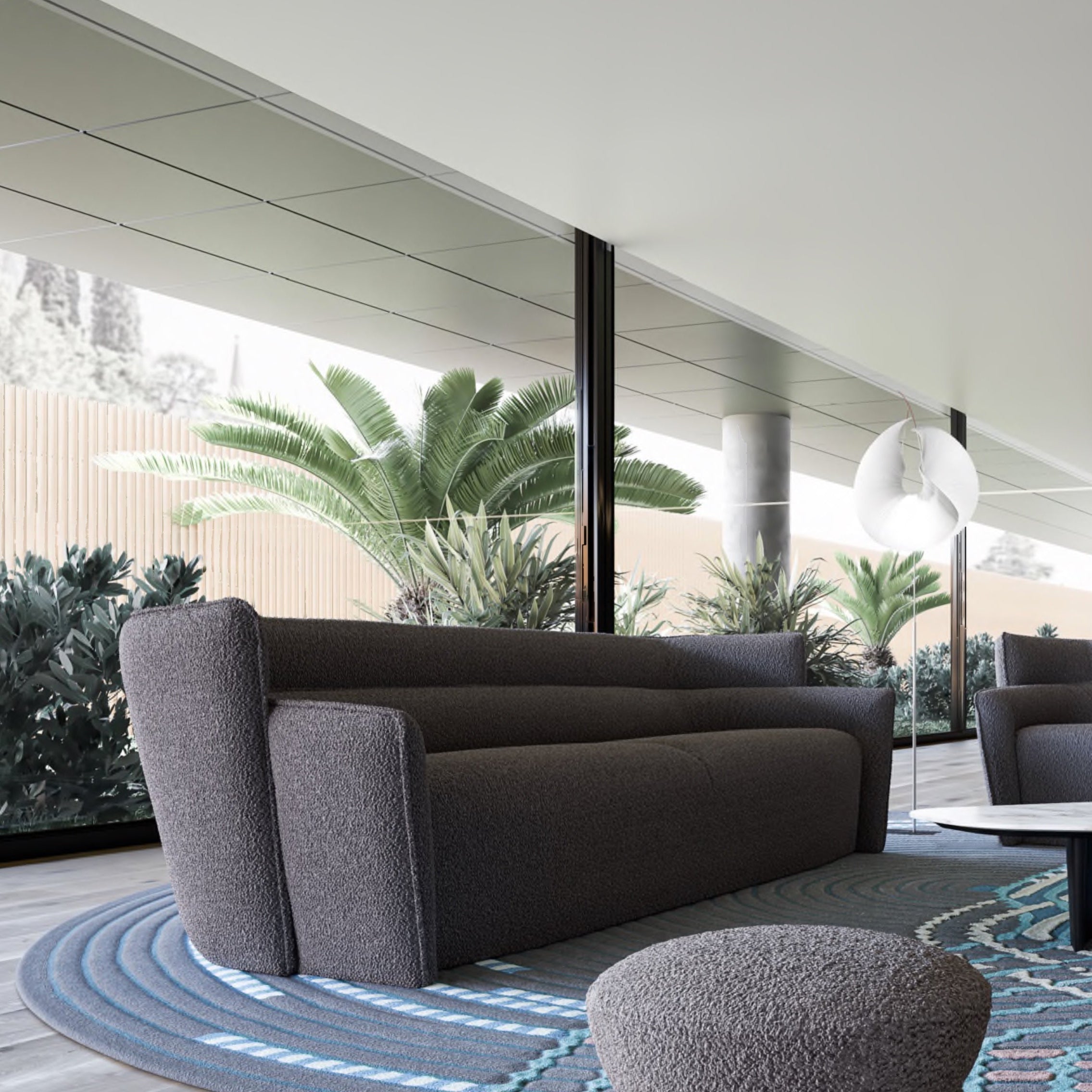 Wave Sofa featuring a curved design, upholstered in premium fabric for modern comfort and elegance.