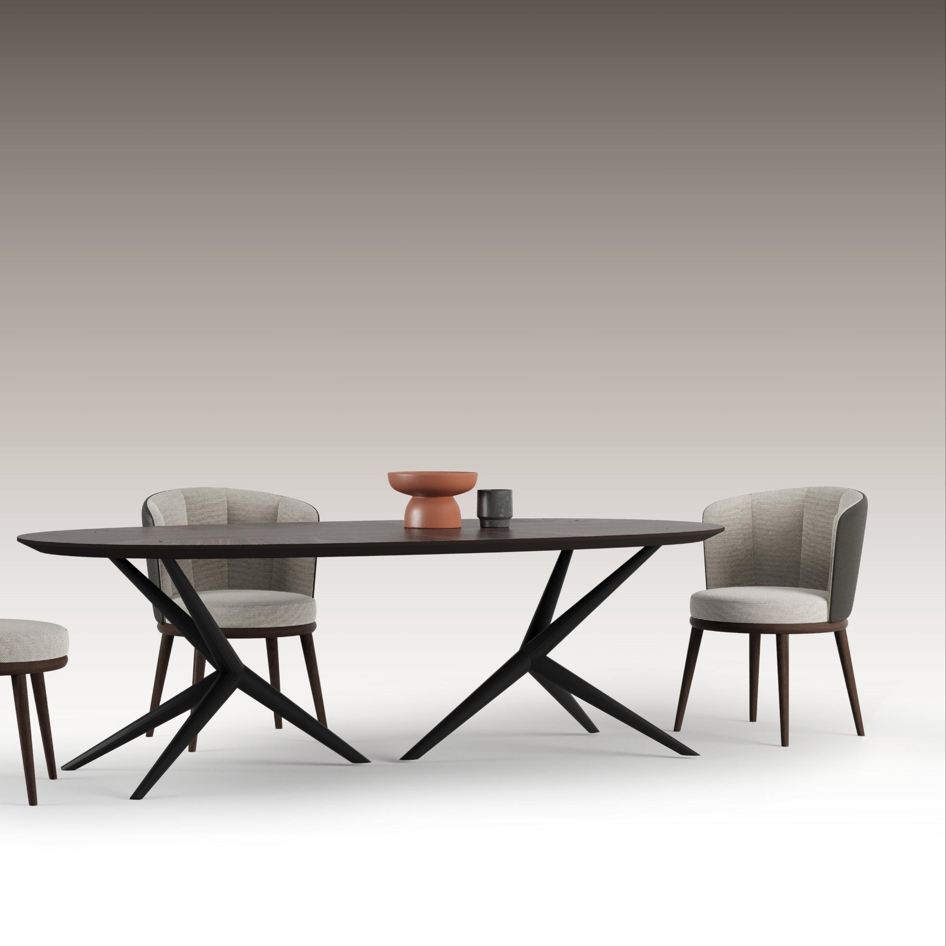 Lupa Dining Table in Studio with Chairs