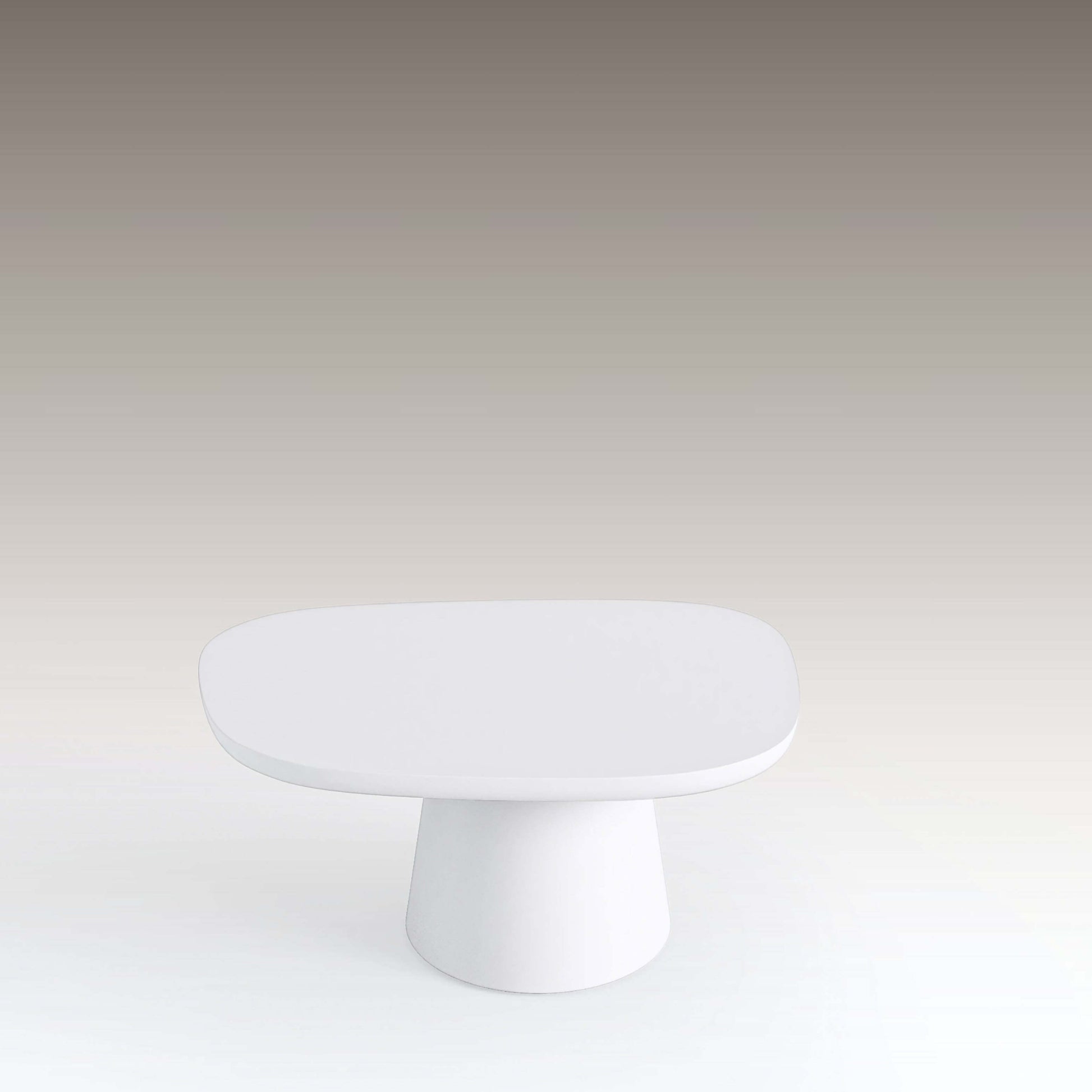 White moss coffee table with a rounded asymmetrical top and tapered base, showcasing organic curves and modern design.