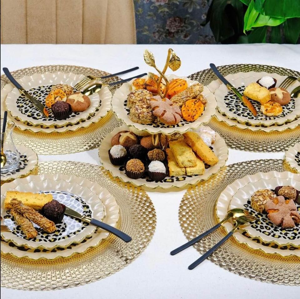 Leopard Cream  Cake Plate Set