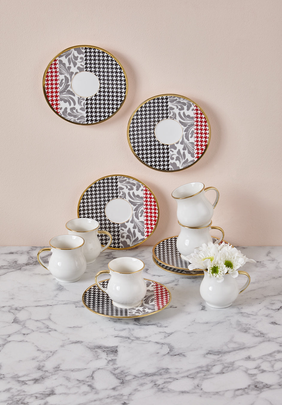 Plaid Jacquard 6 Person Demitasse Set