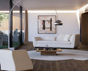 Vogue Sofa with a modern, elegant design, upholstered in luxurious fabric for customizable comfort.