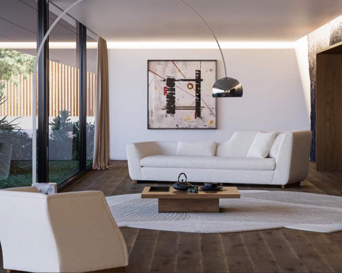 Vogue Sofa with a modern, elegant design, upholstered in luxurious fabric for customizable comfort.