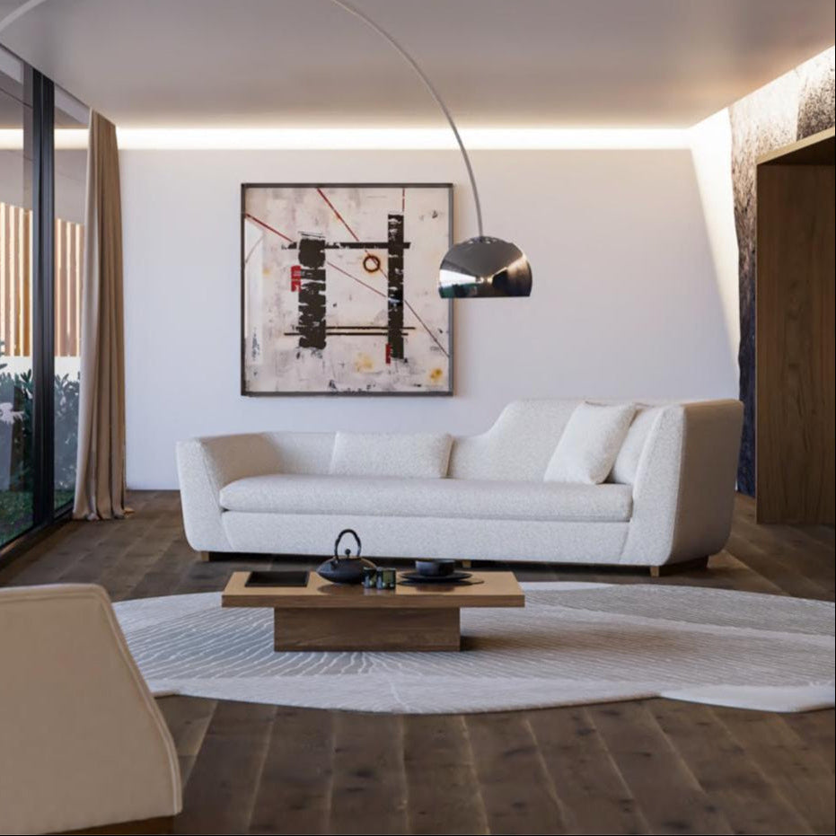 Vogue Sofa with a modern, elegant design, upholstered in luxurious fabric for customizable comfort.