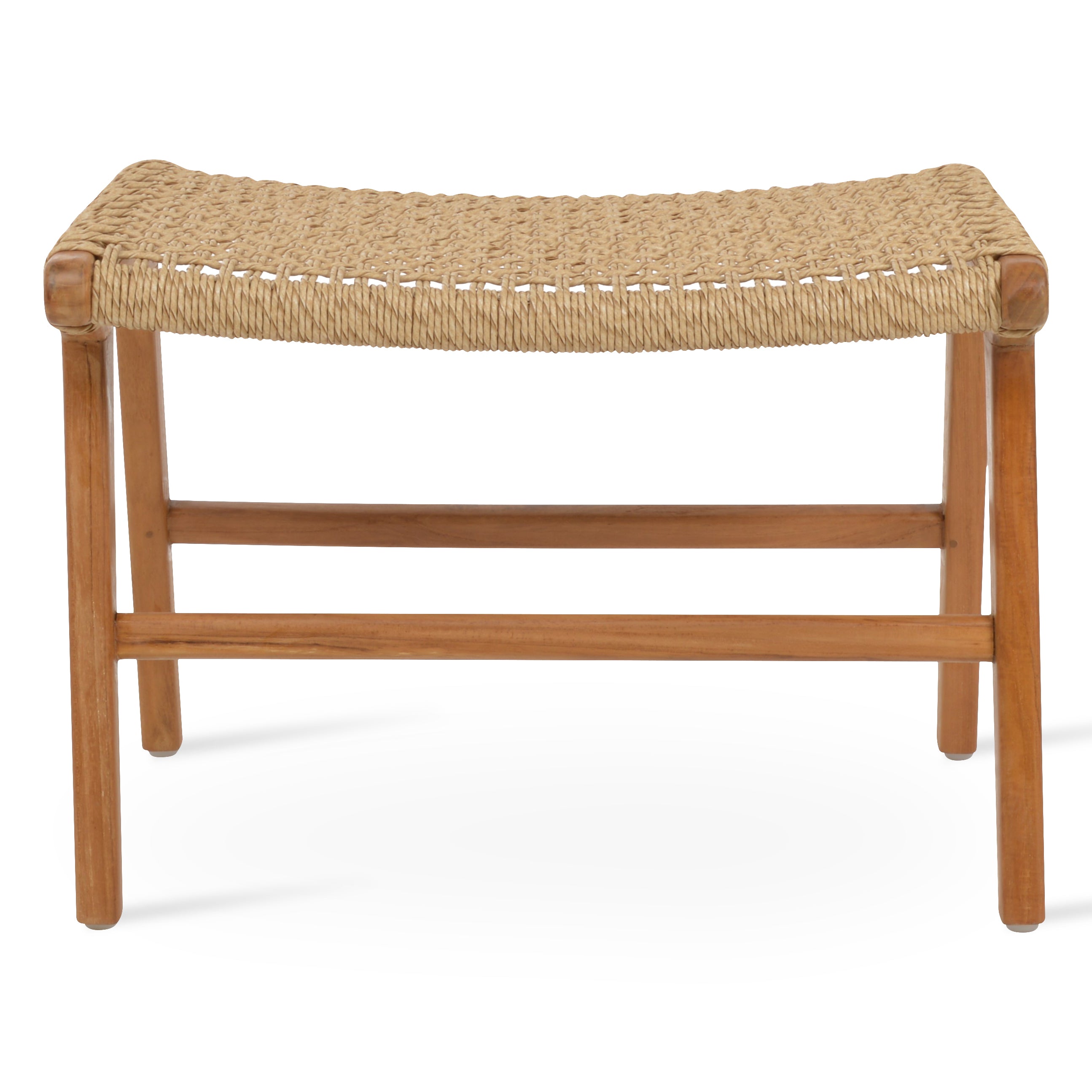 Ember Ottoman in Scandinavian retro style, made from grade A teak wood and durable Viro wicker, suitable for modern rustic interiors.