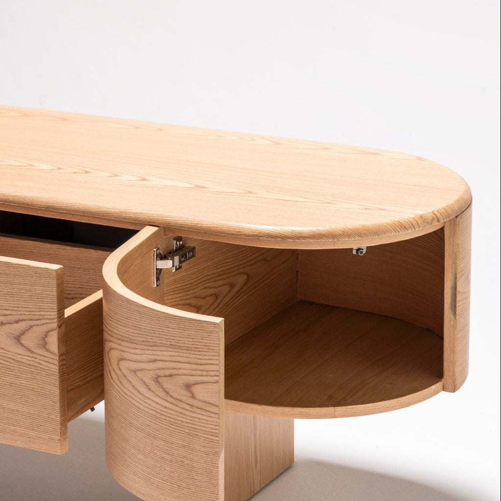 Compact version of the Alva Console styled in a small space with modern decor elements.