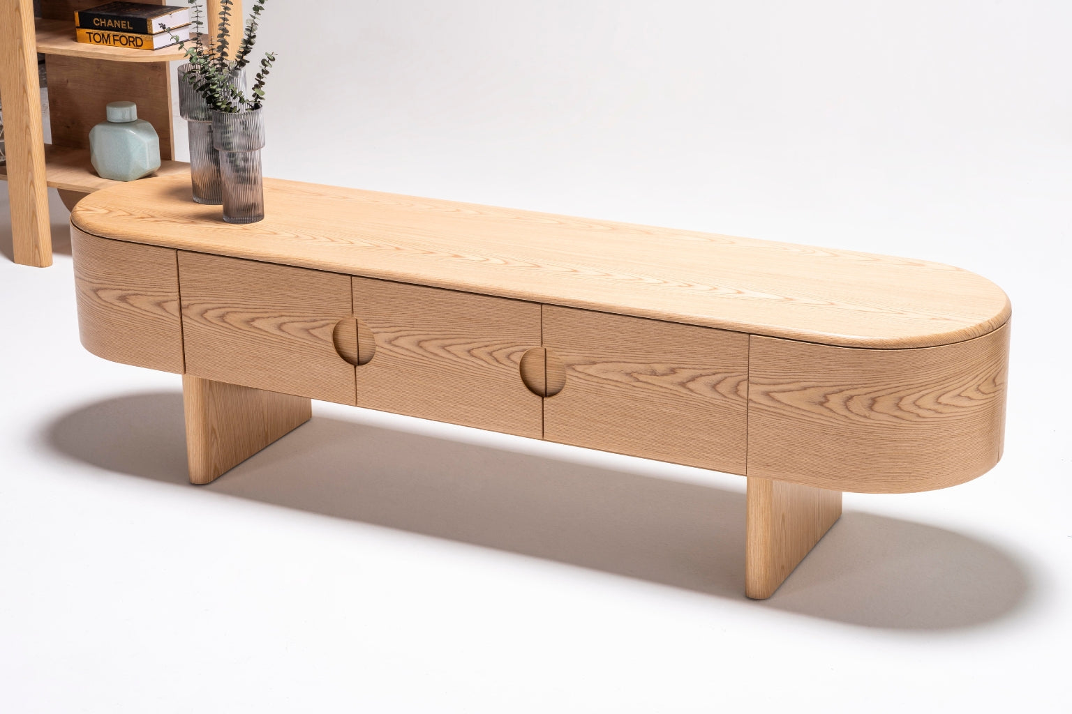 Alva Console styled in a modern living room with neutral decor and a minimalist aesthetic.