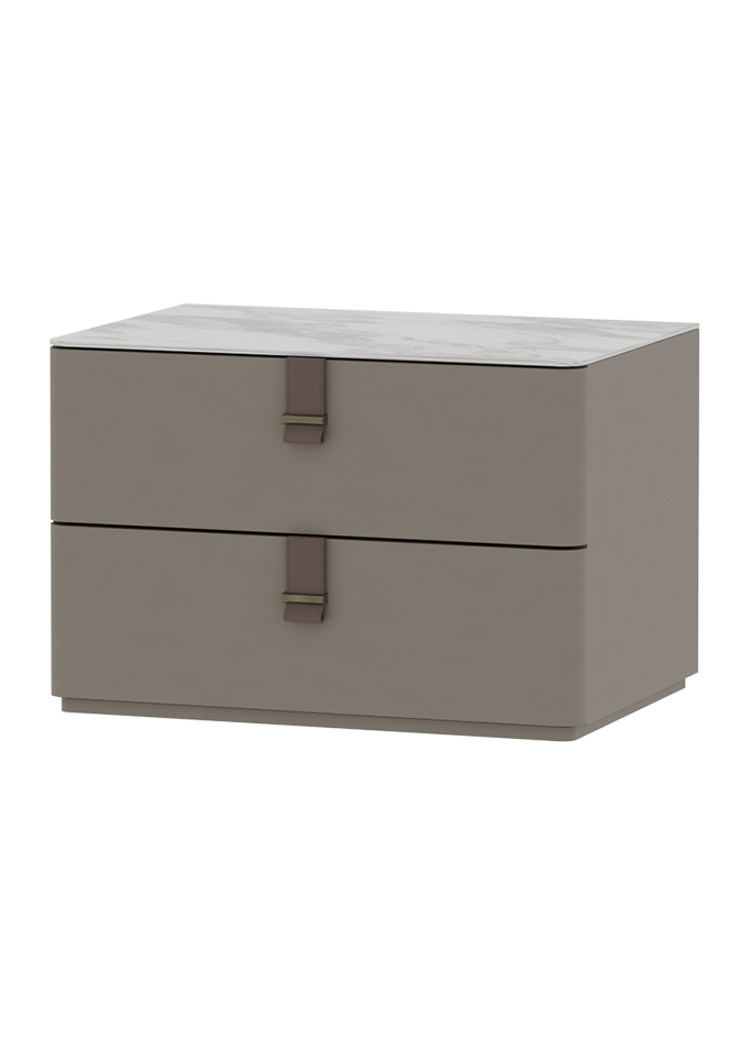 Gray cabinet with two drawers on a white background