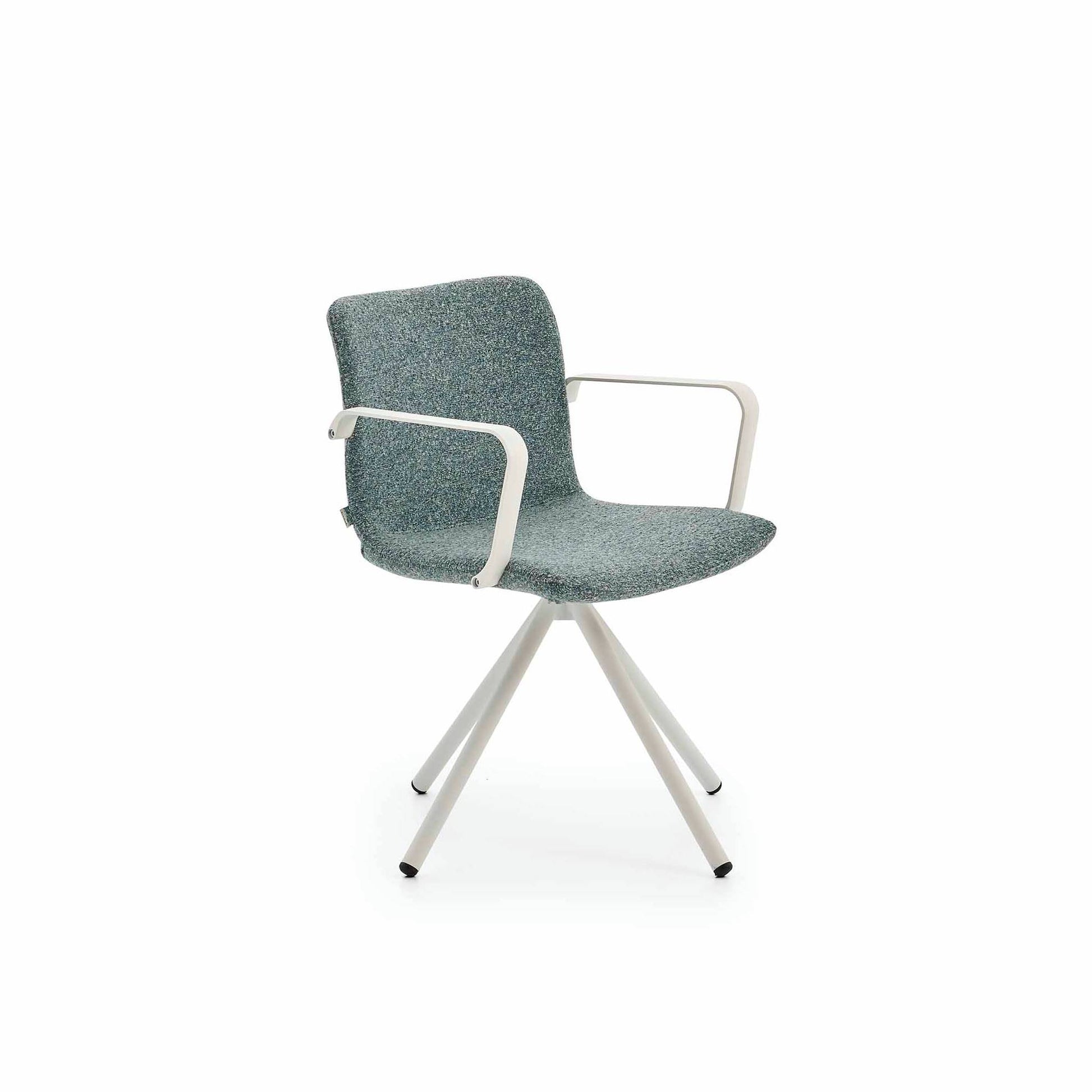 Chair with green fabric seat and backrest on a white background