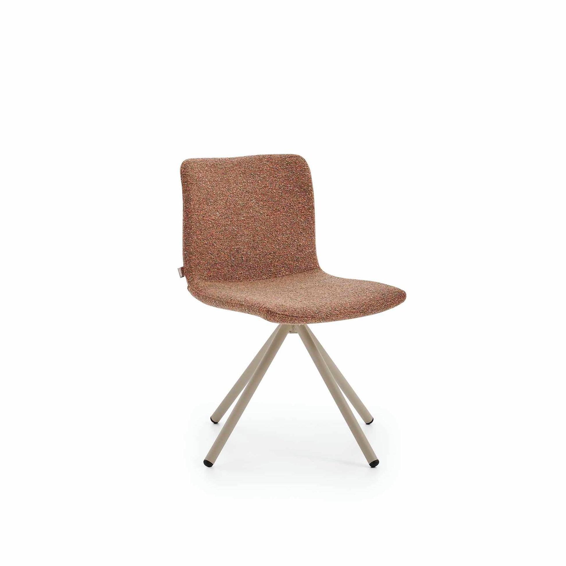 Brown upholstered chair with beige legs on a white background