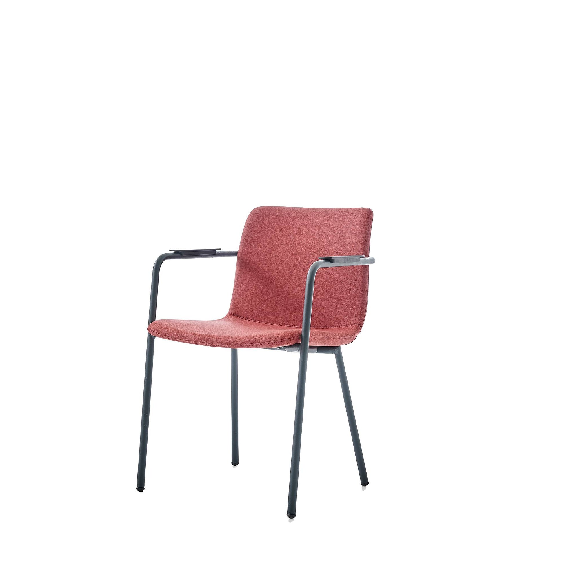 Chair with red seat and black frame on a white background