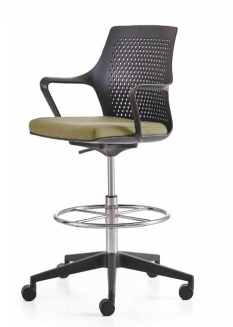 Modern office chair with a black mesh back and beige seat on a white background