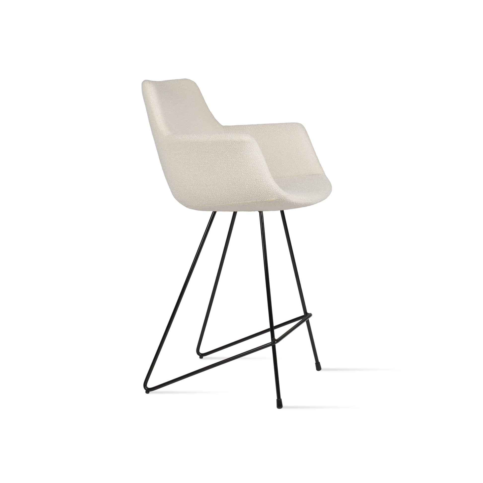 Modern white chair with black metal legs on a white background