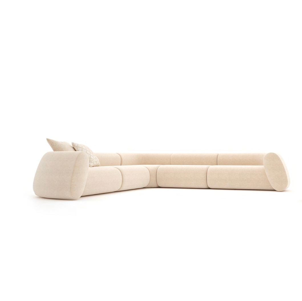 Beige fabric modular L-shaped sofa with an elegant design