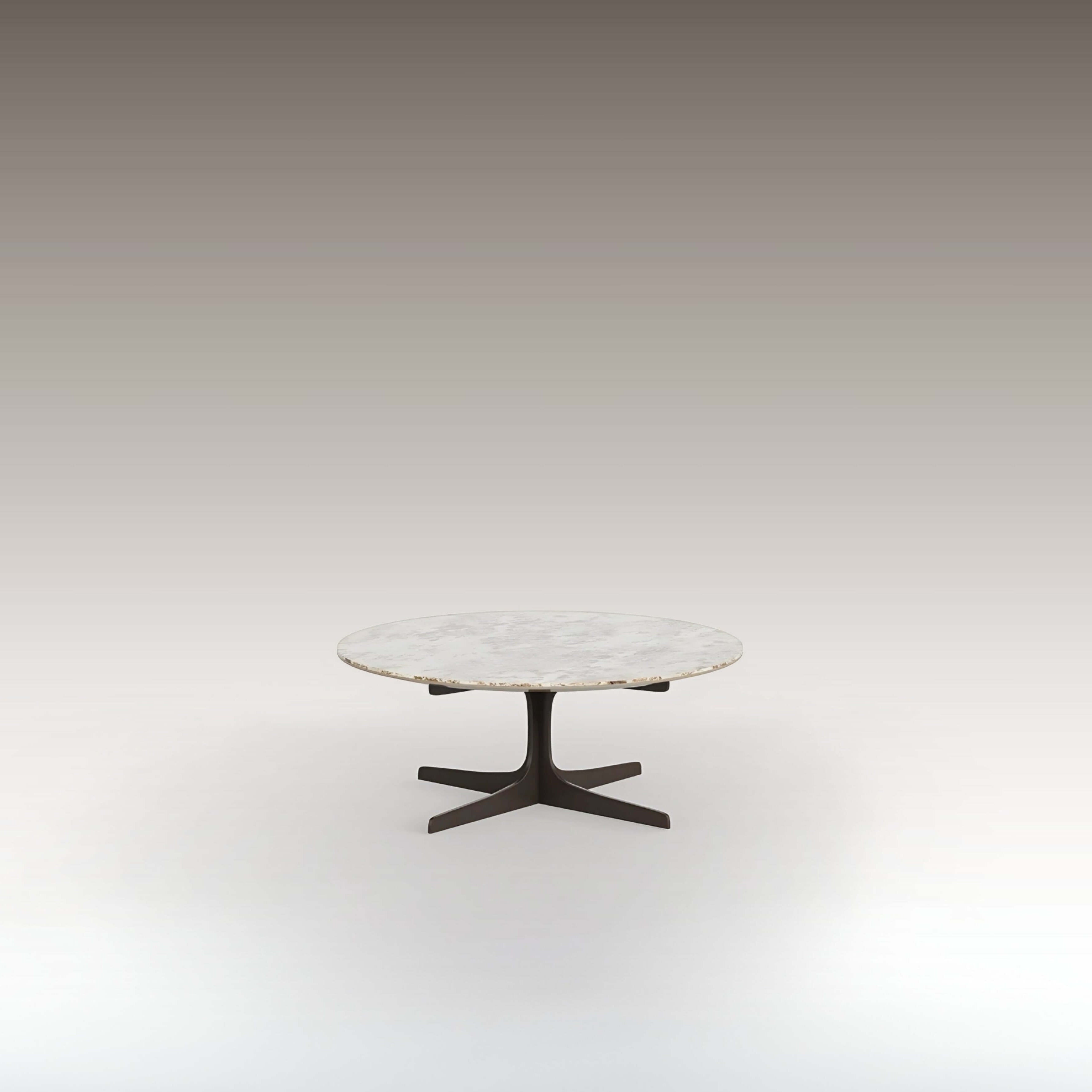 Trio Coffee Table Set – round ceramic-top coffee table with cross-shaped metal base Canapy Furniture