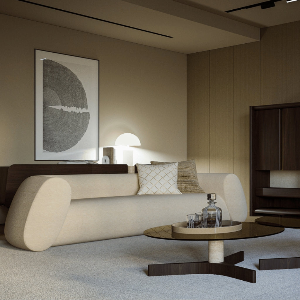 Close-up of the fabric and fine detailing on the Cascade Sofa by Canapy Furniture