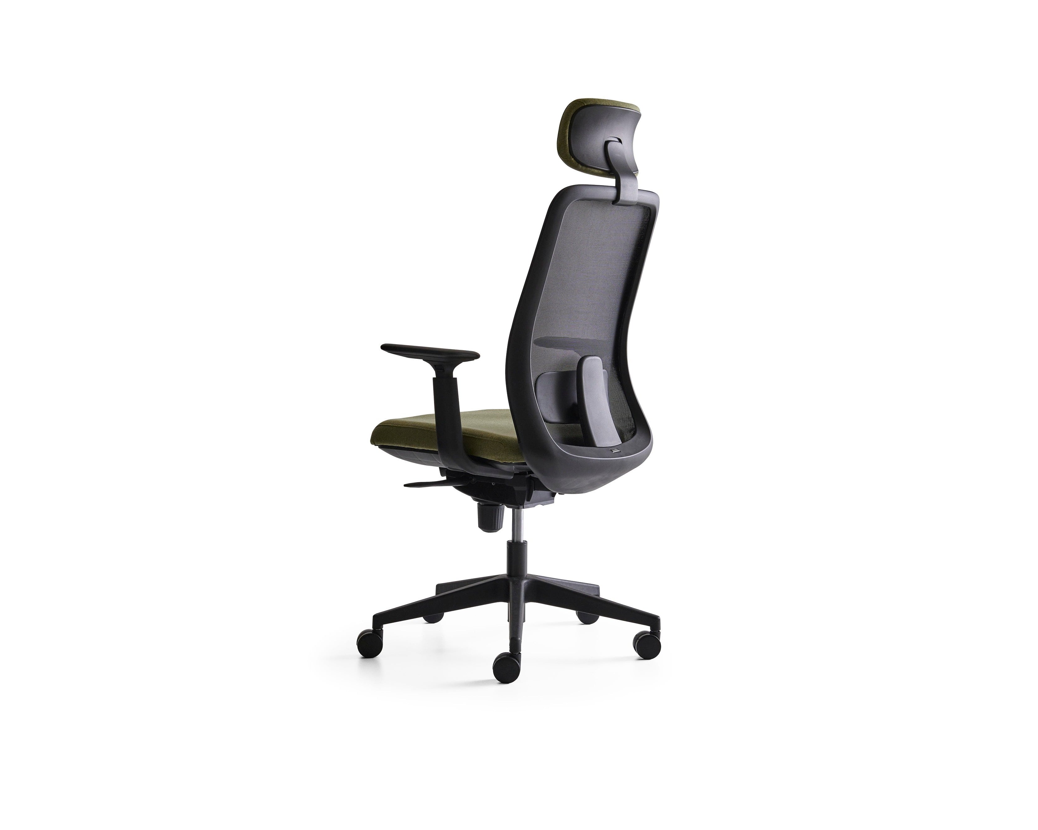 Ergonomic office chair with mesh backrest on a white background
