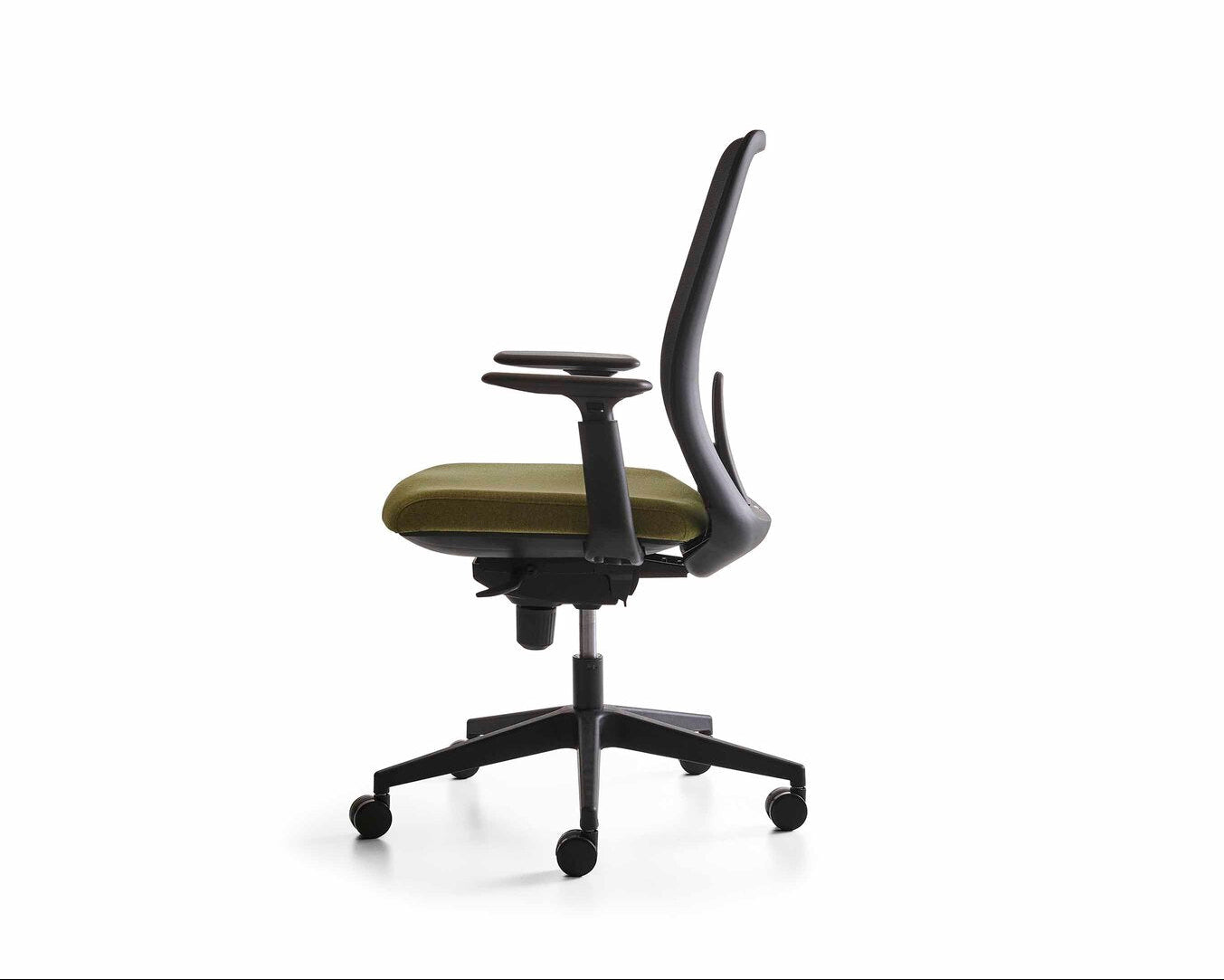 Eva Office Chair side view showcasing ergonomic design and supportive backrest.