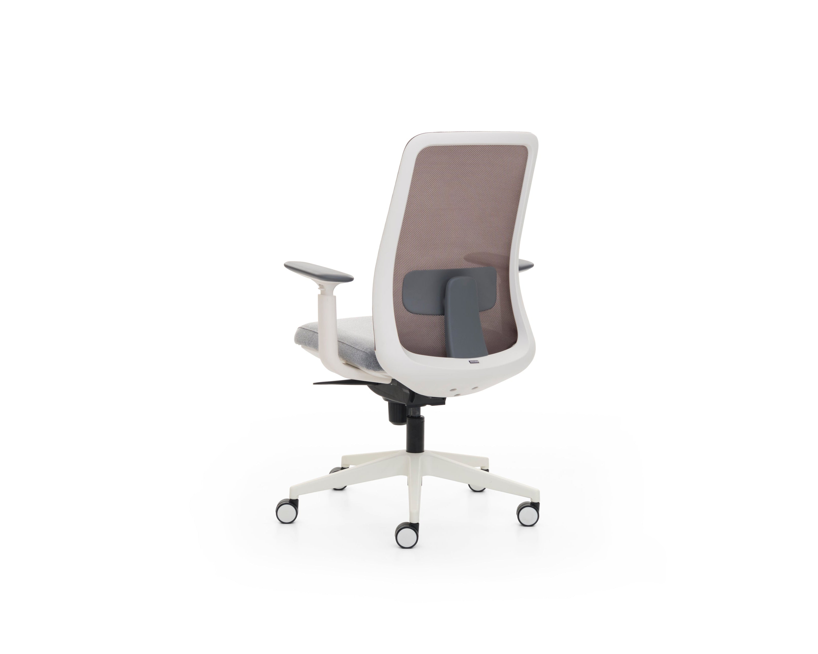 Gray office chair with white base on a white background
