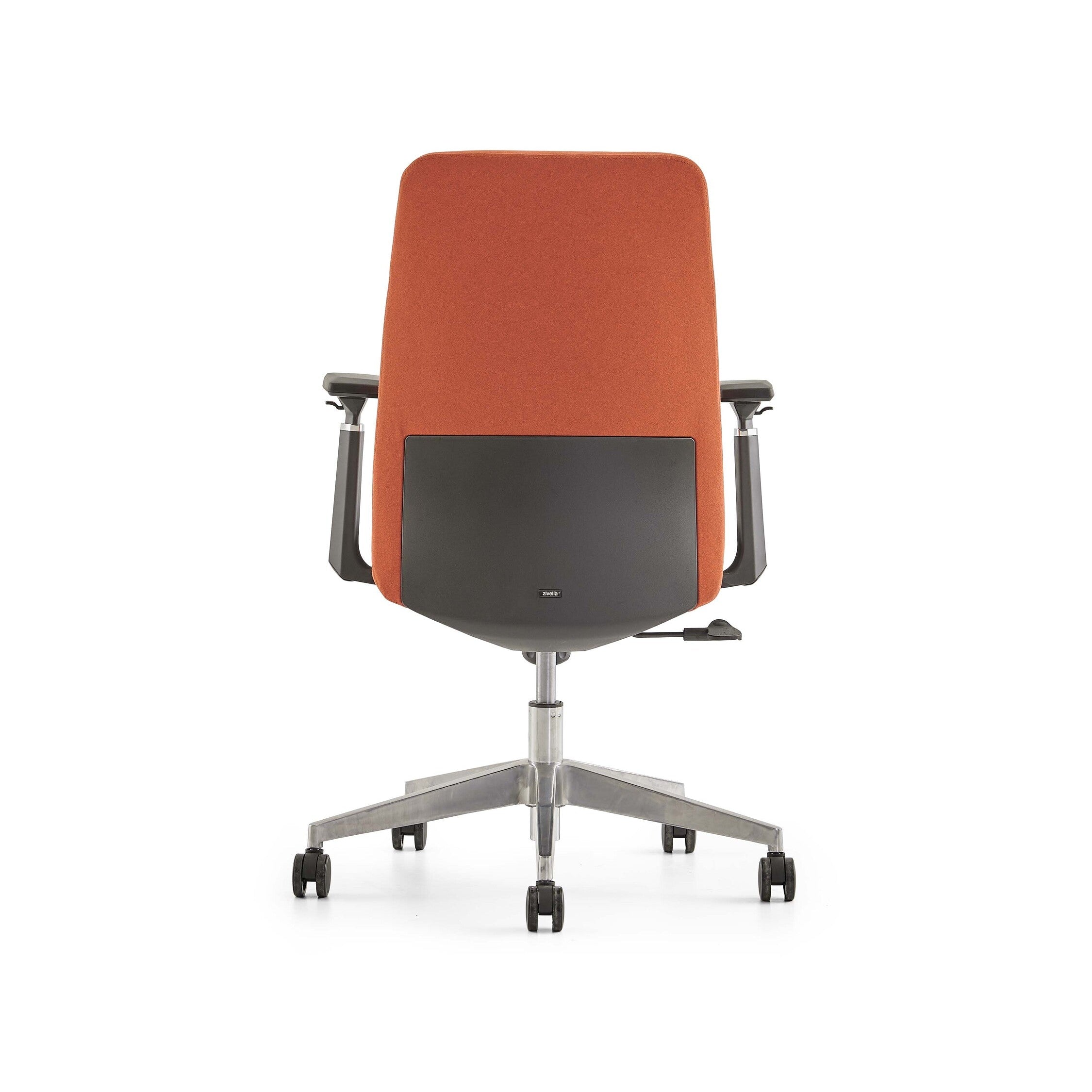 Orange office chair with black base on a white background