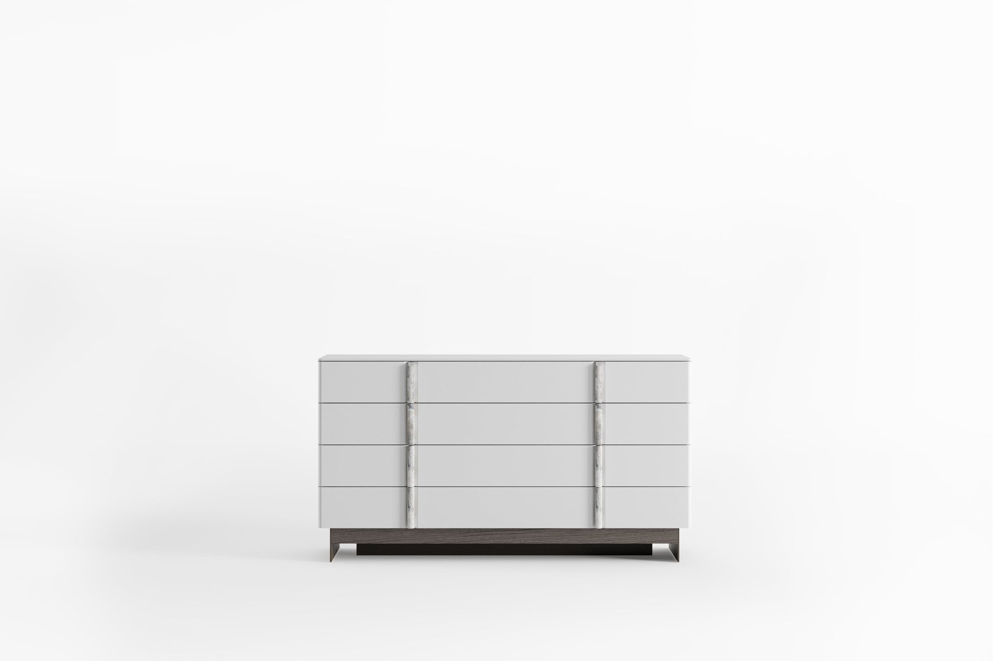 Modern dresser with multiple drawers on a white background