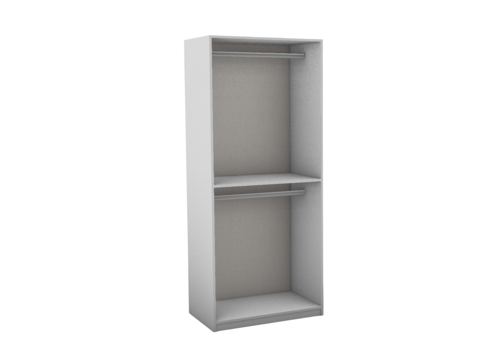 Gray bookshelf with two shelves on a white background