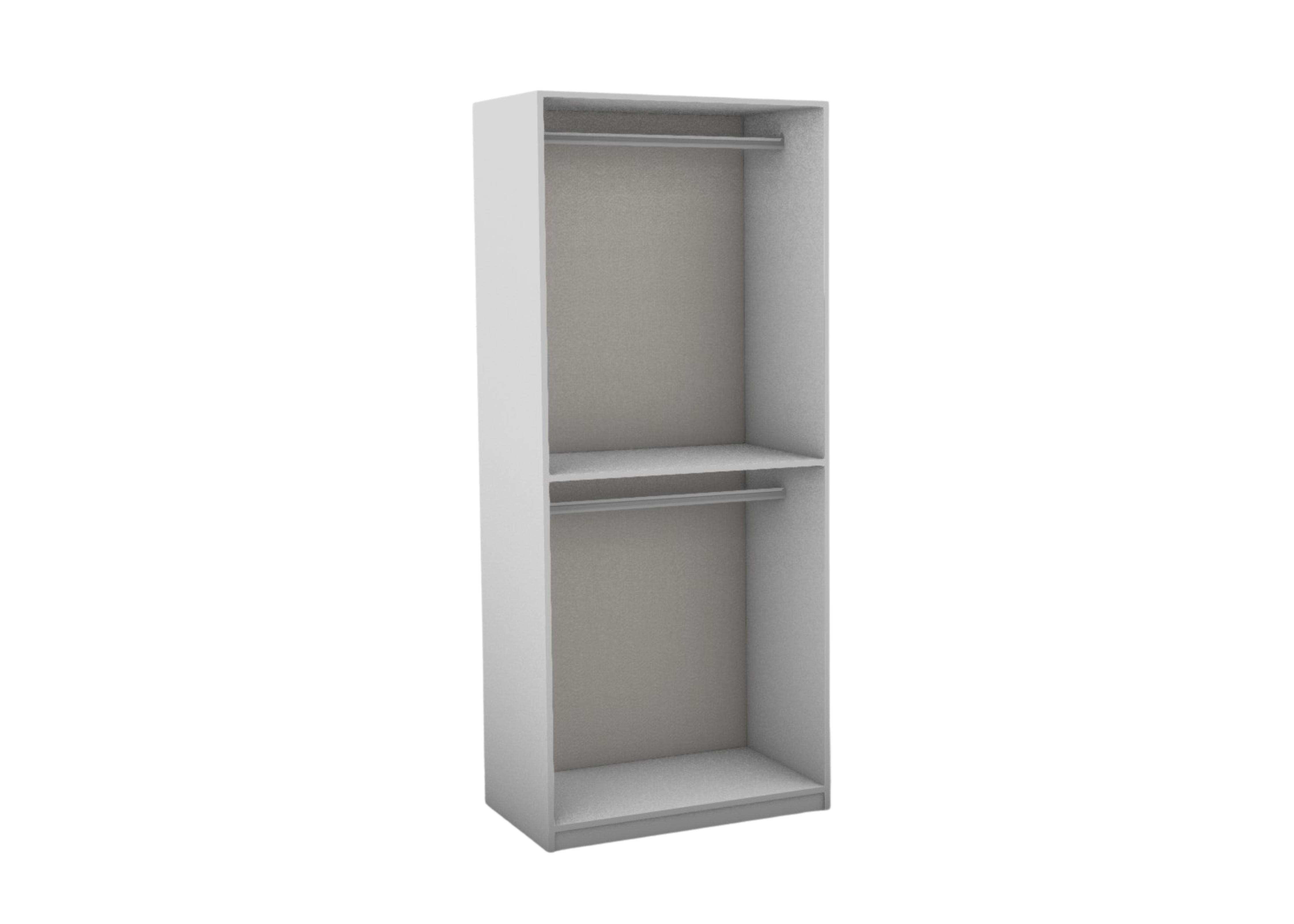 Gray bookshelf with two shelves on a white background