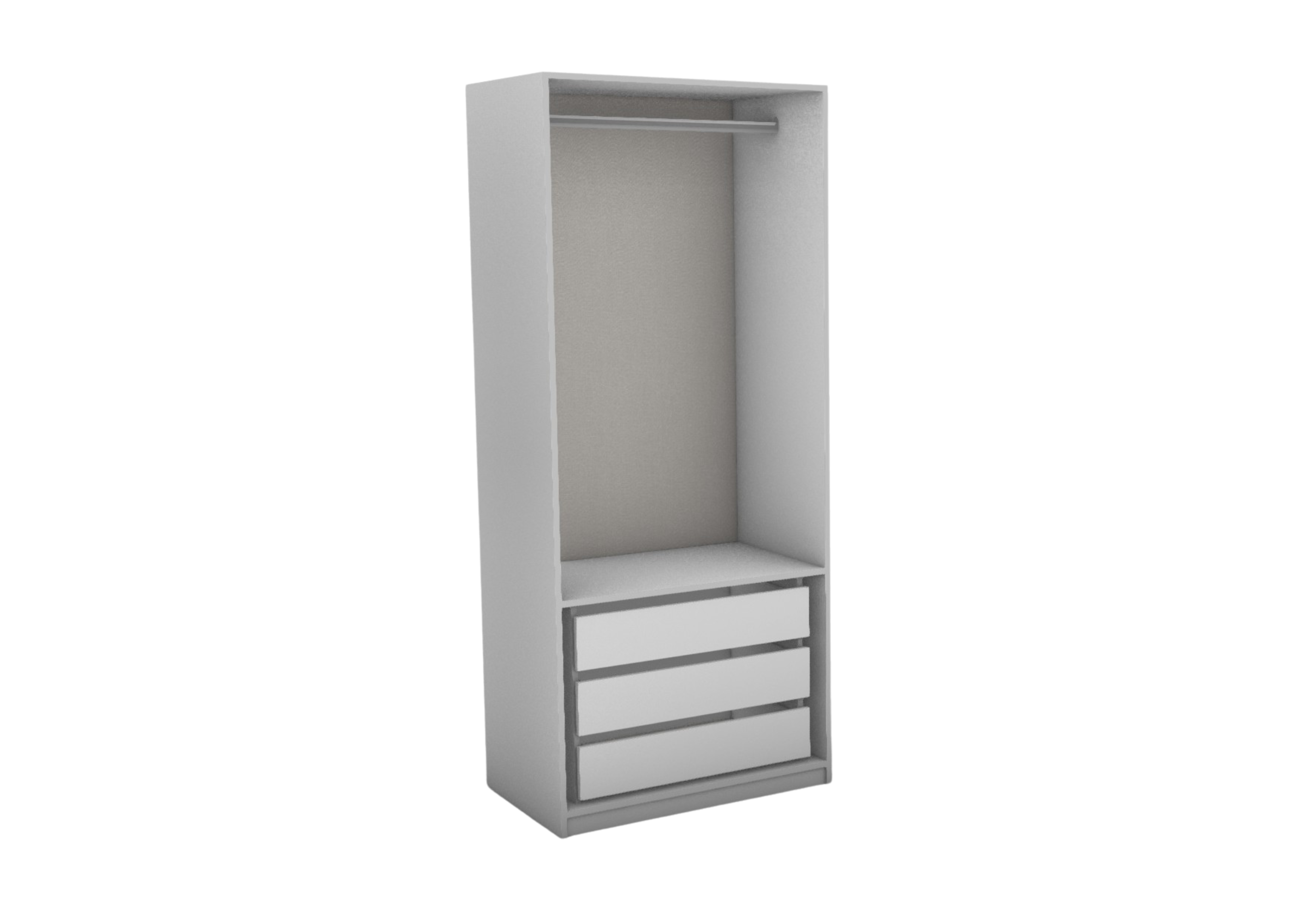 Gray wardrobe with a mirror on a white background