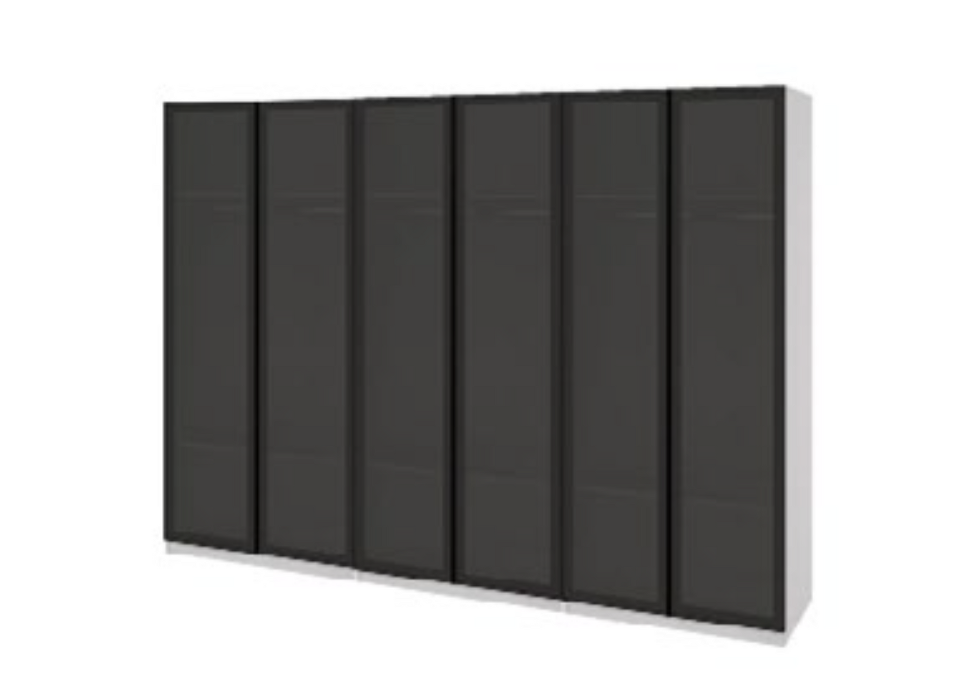 Black wardrobe with glass panels on a white background