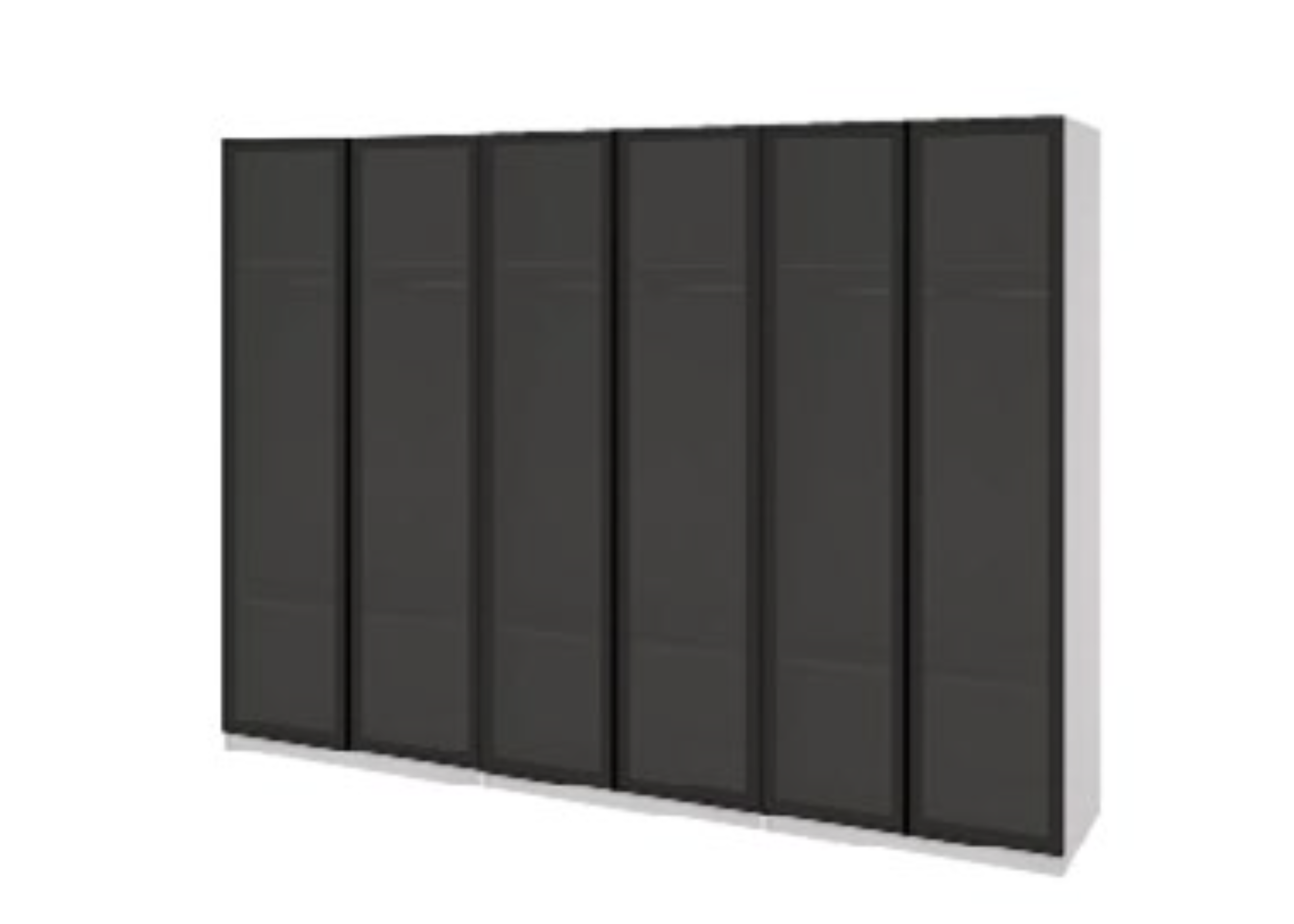 Black wardrobe with glass panels on a white background