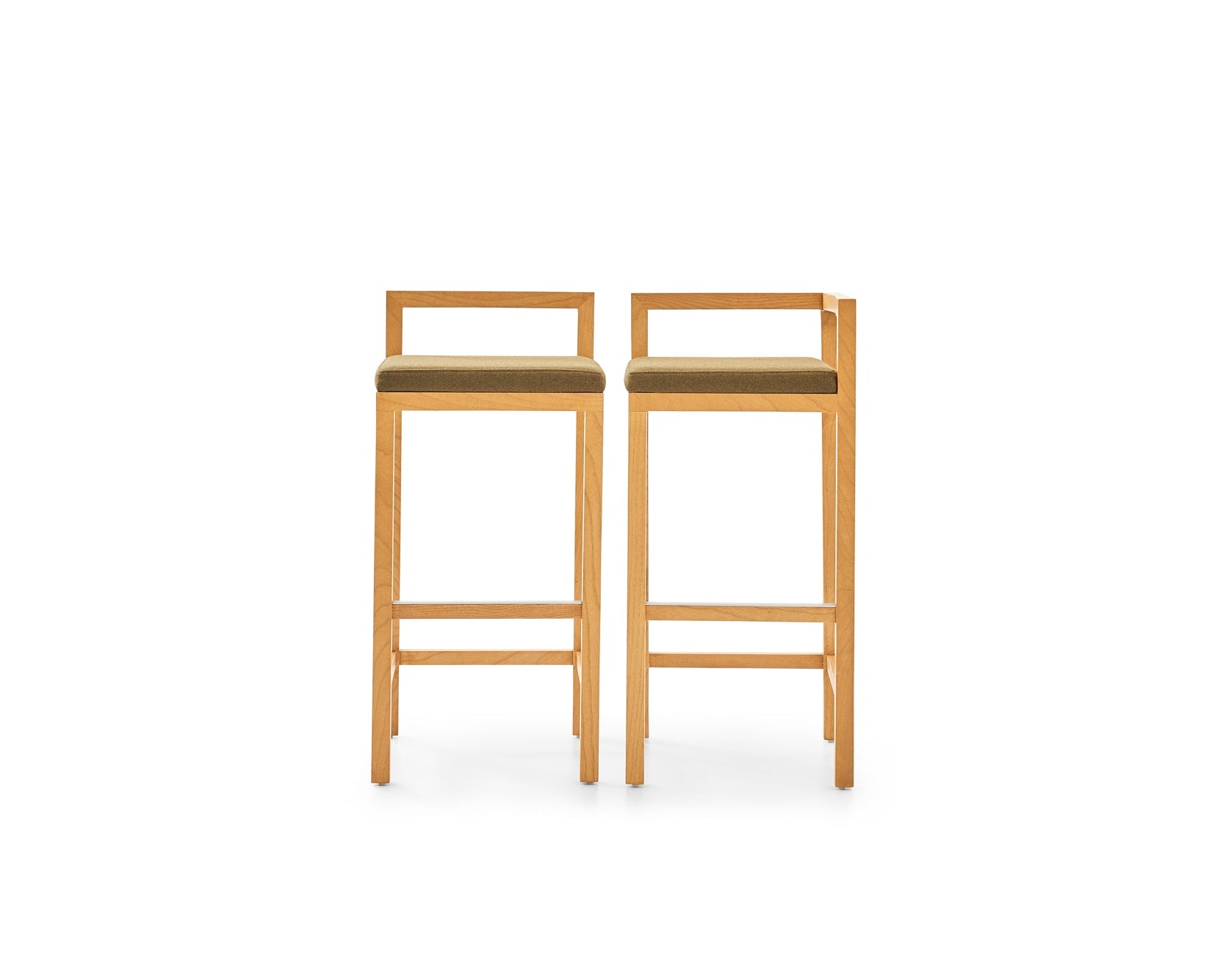 Two wooden bar stools on a white background