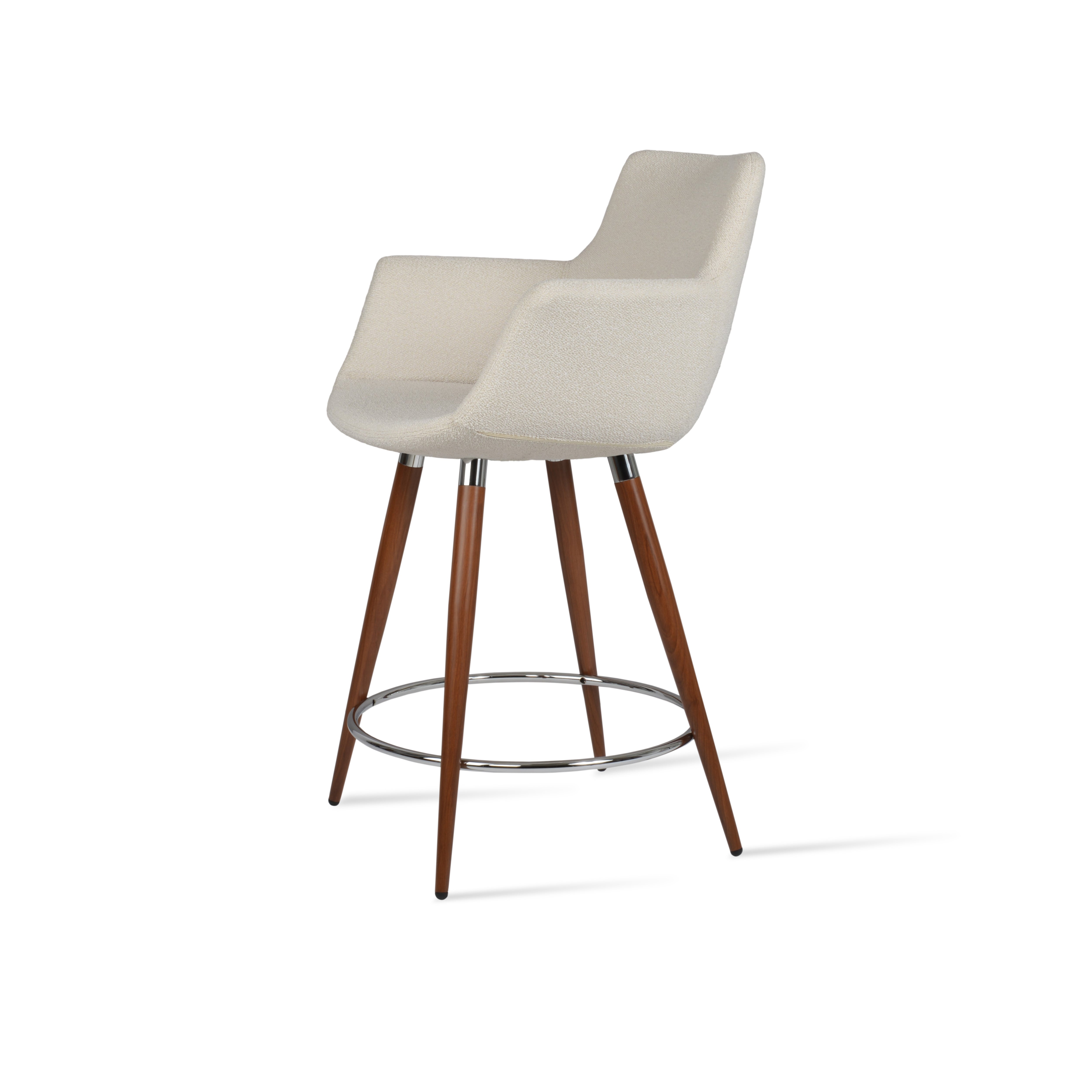 White bar stool with wooden legs on a white background