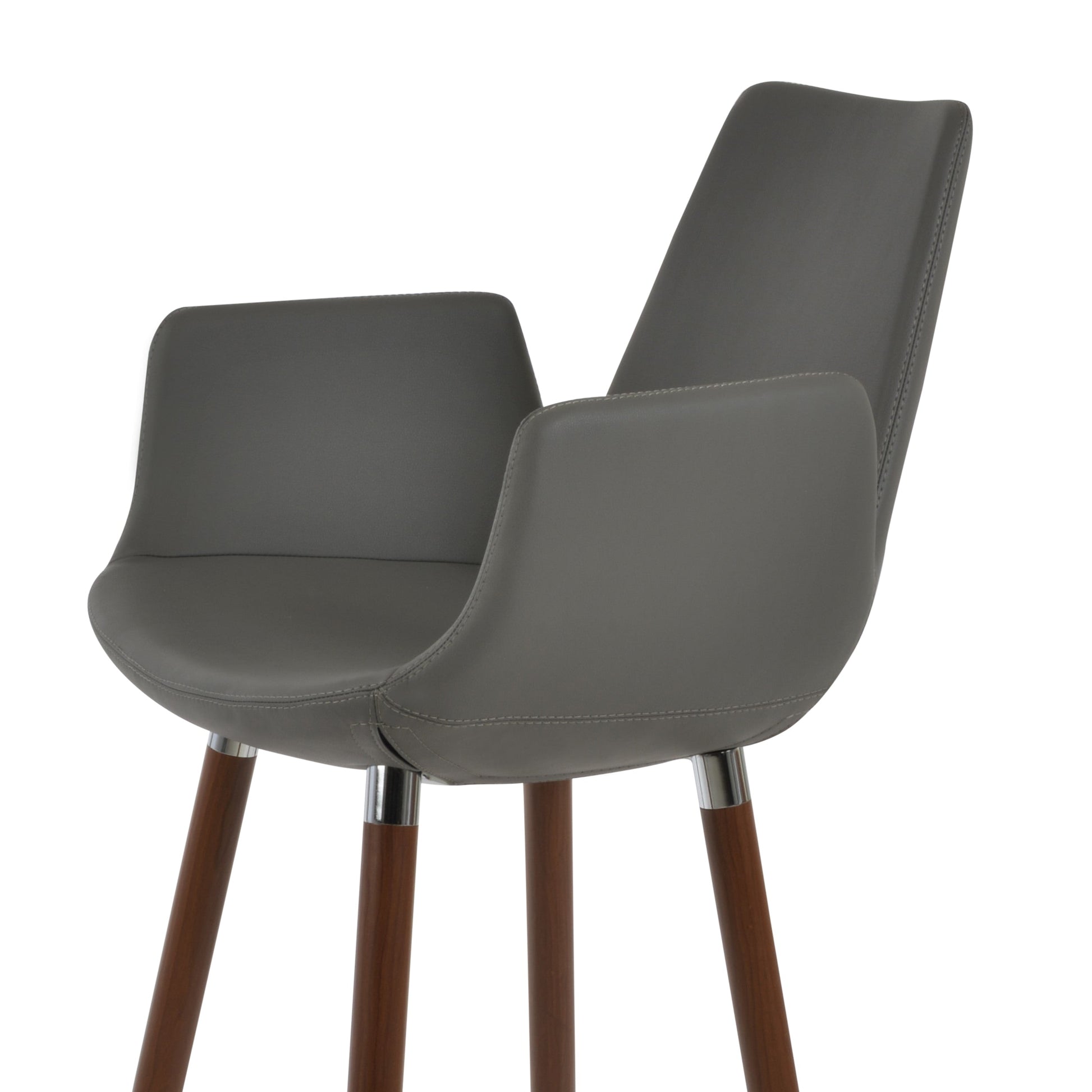 Gray bar stool with wooden legs on a white background