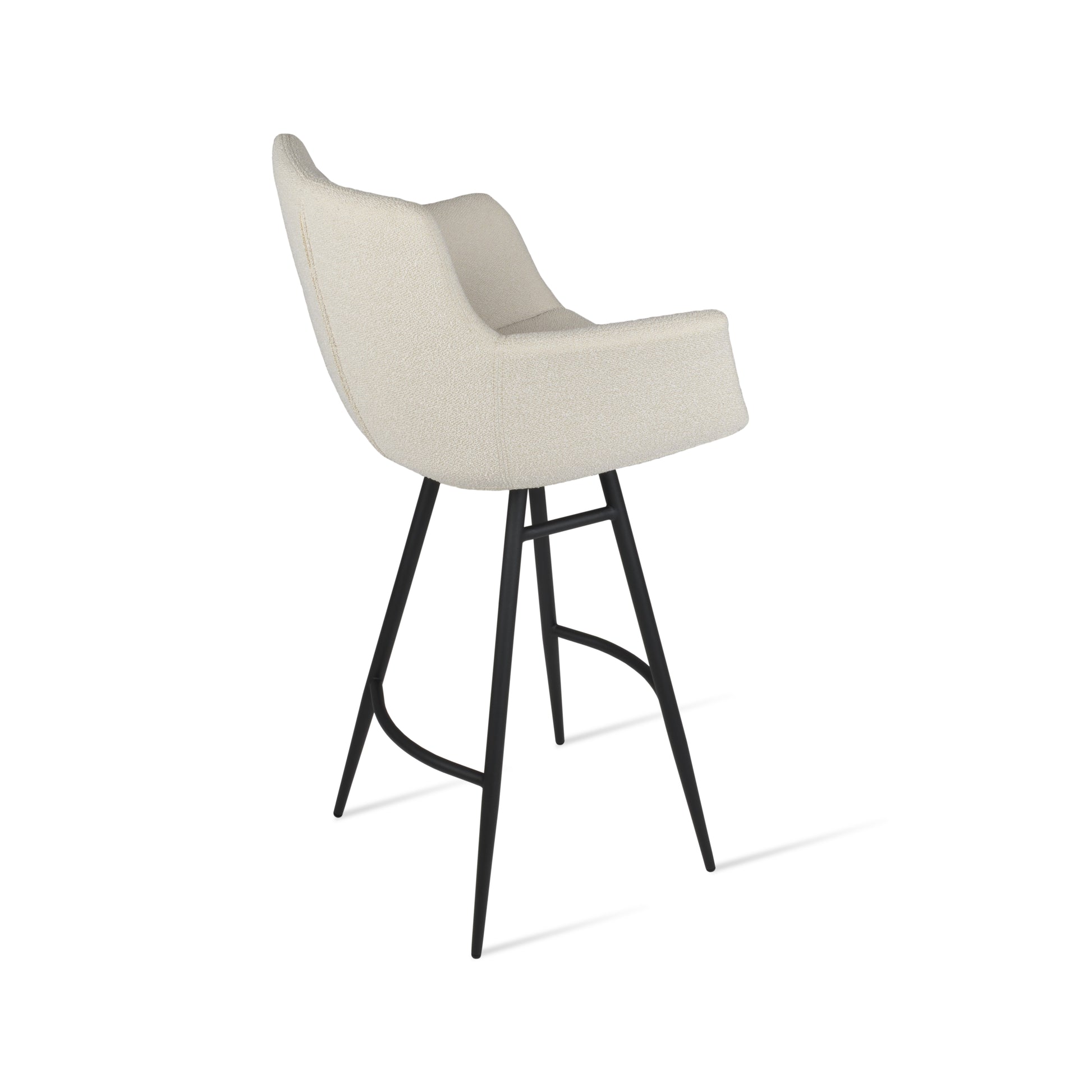 Beige bar stool with black legs on a white background