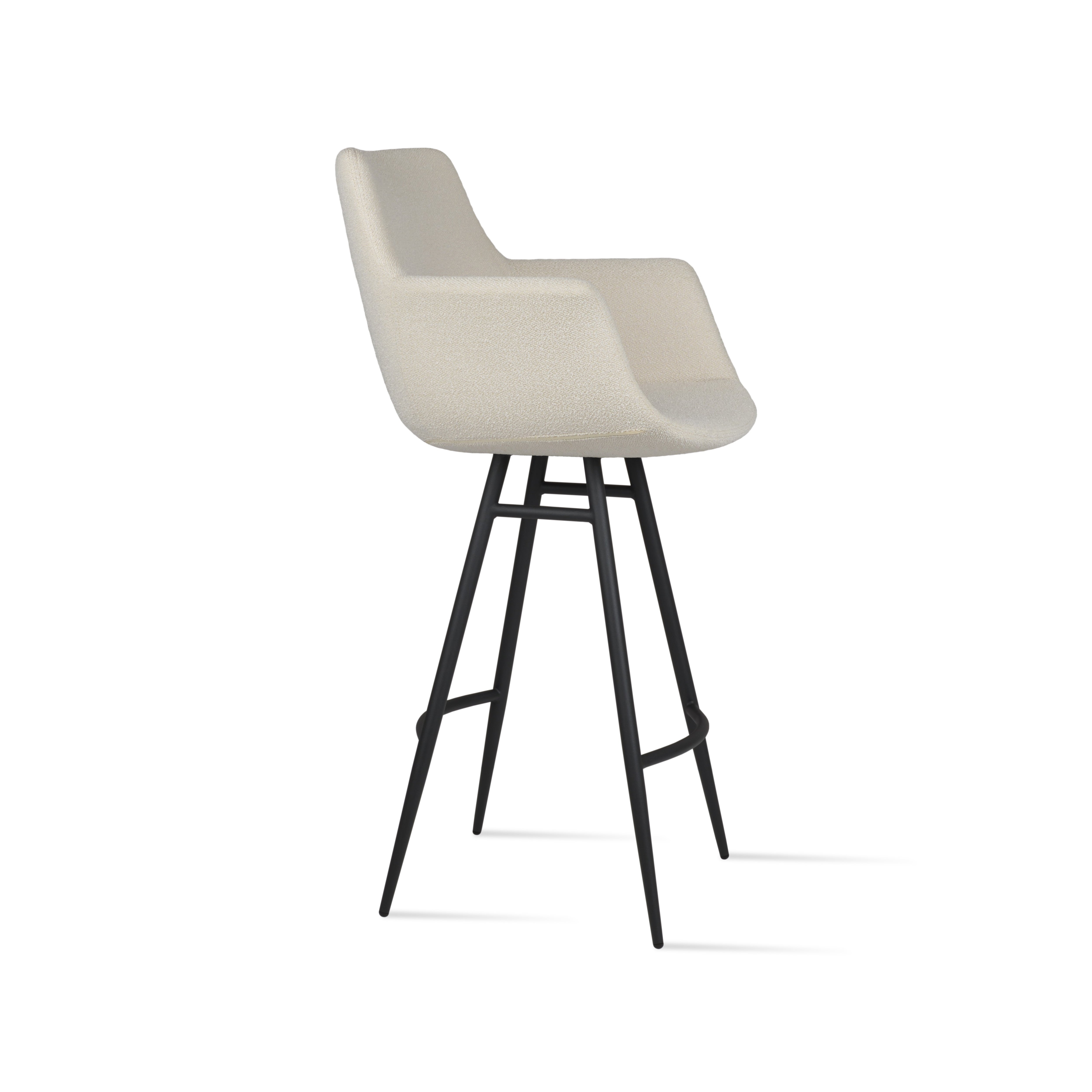 White bar stool with black metal legs on a white background