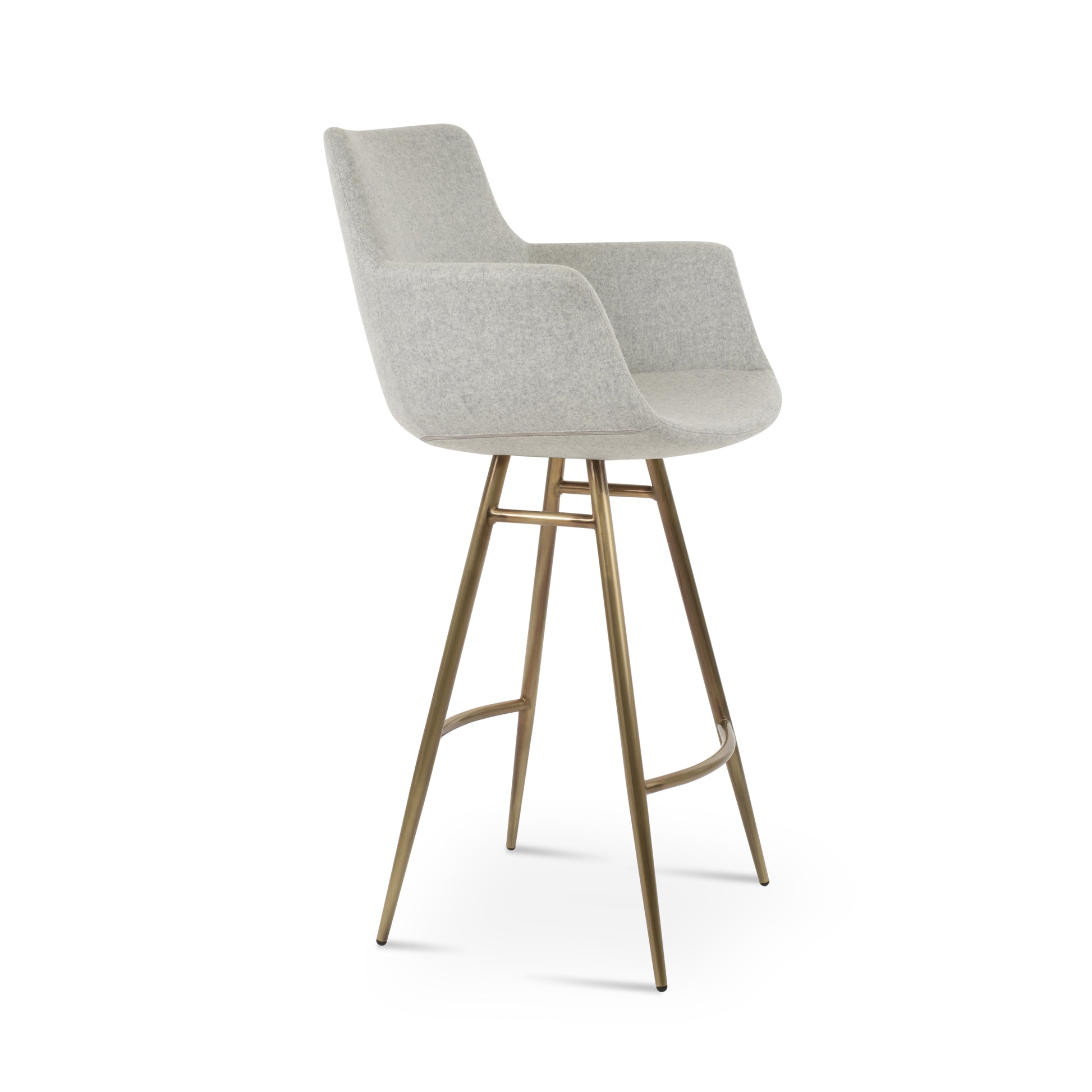 Gray bar stool with bronze legs on a white background