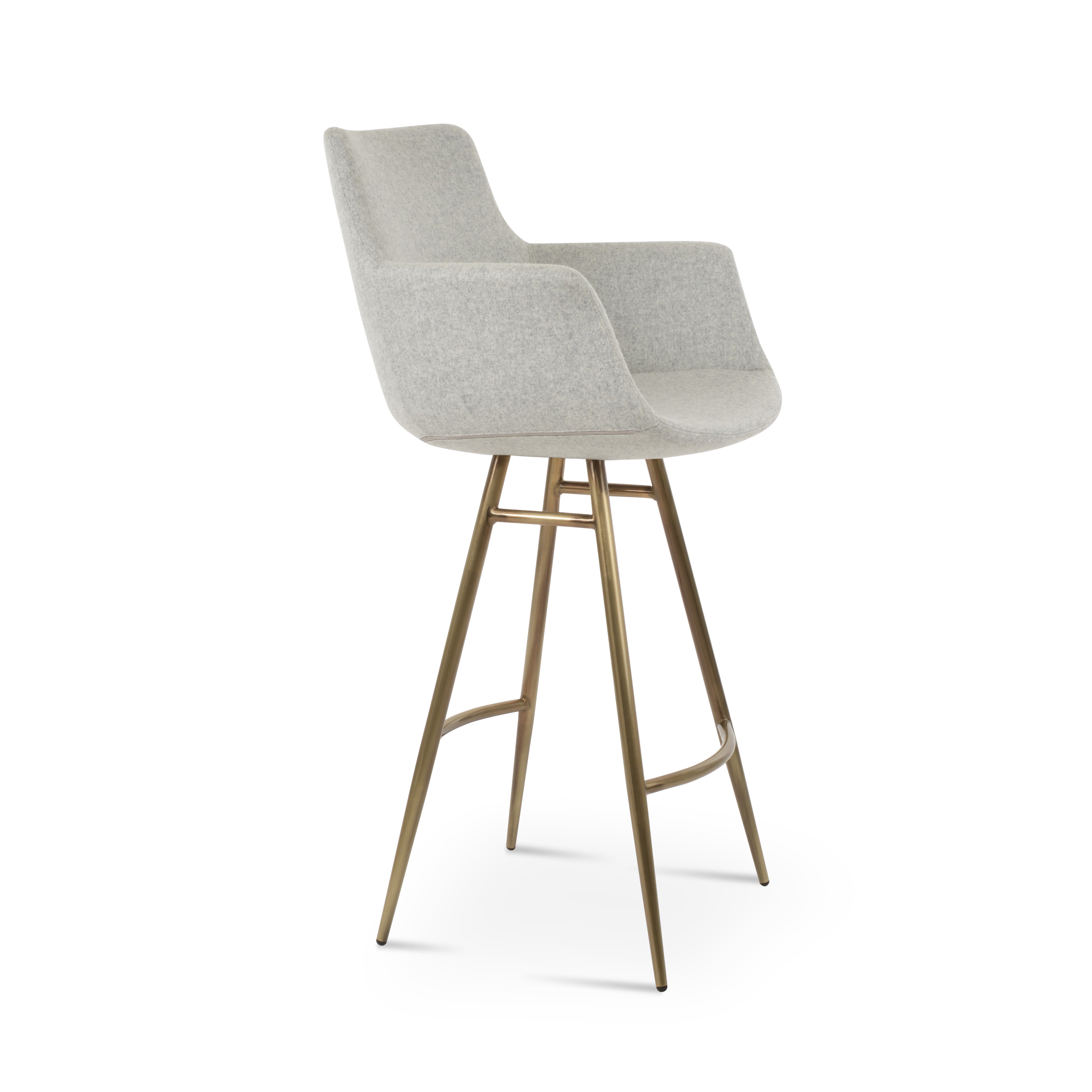Gray bar stool with bronze legs on a white background