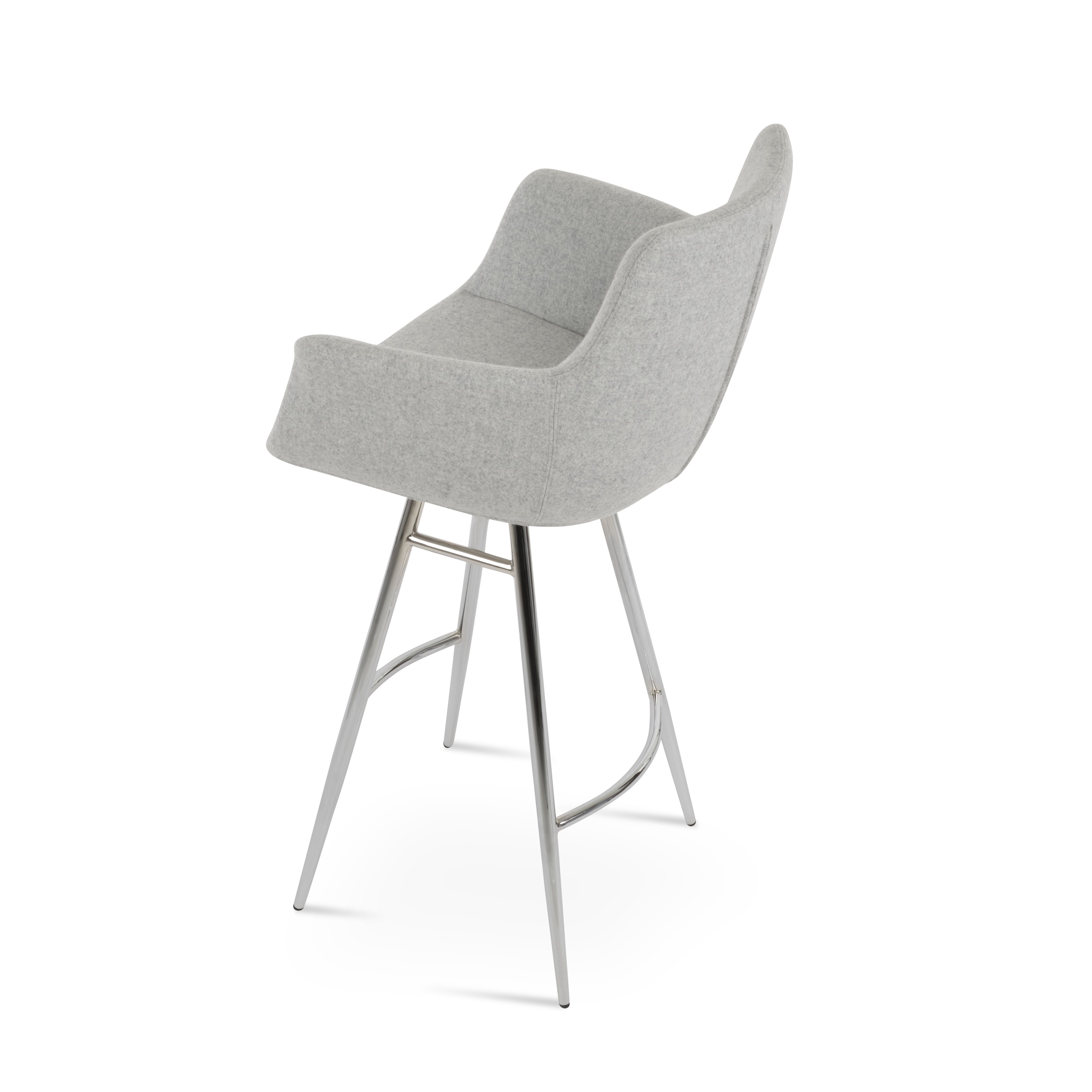 Gray bar stool with metal legs on a white background