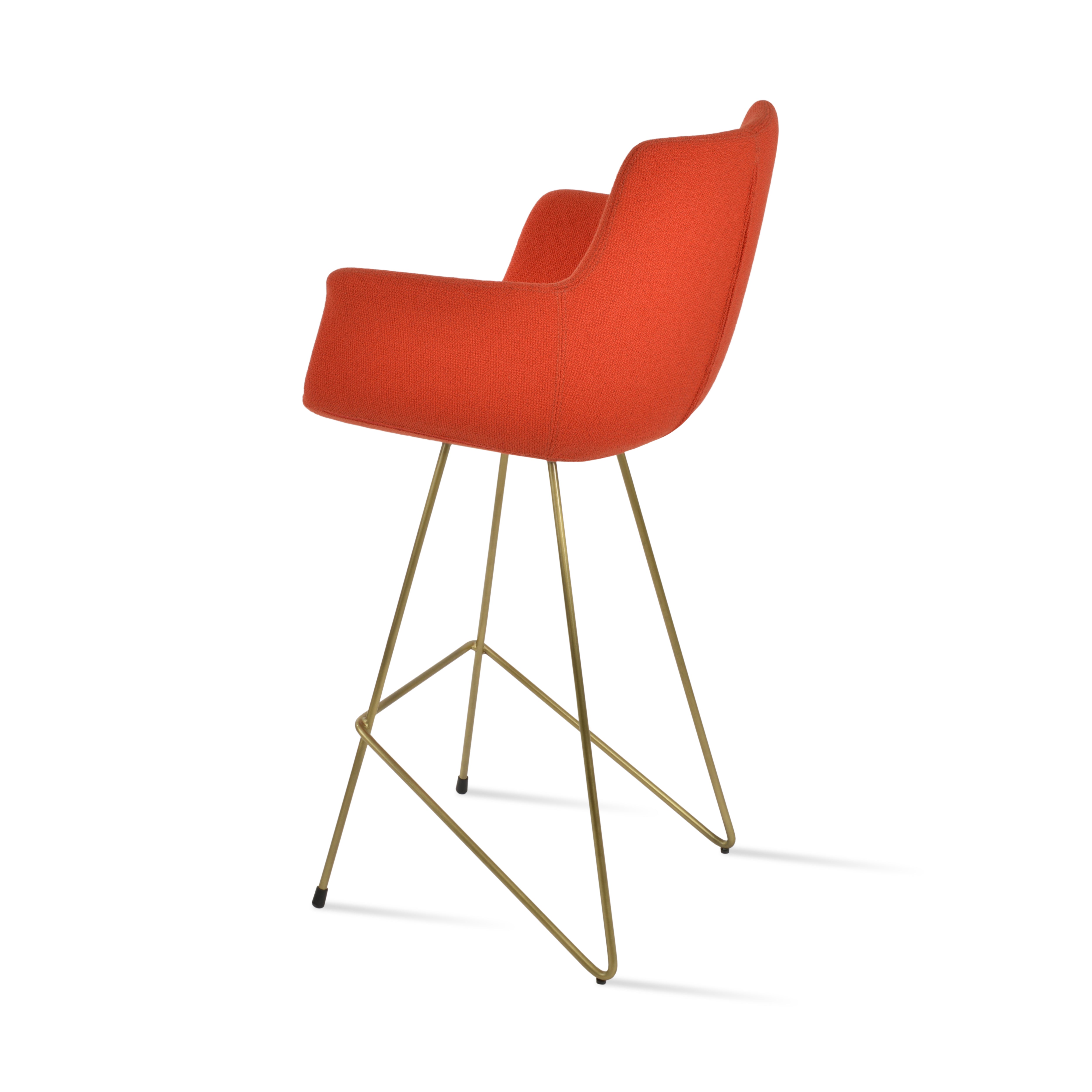 Orange bar stool with gold metal legs on a white background