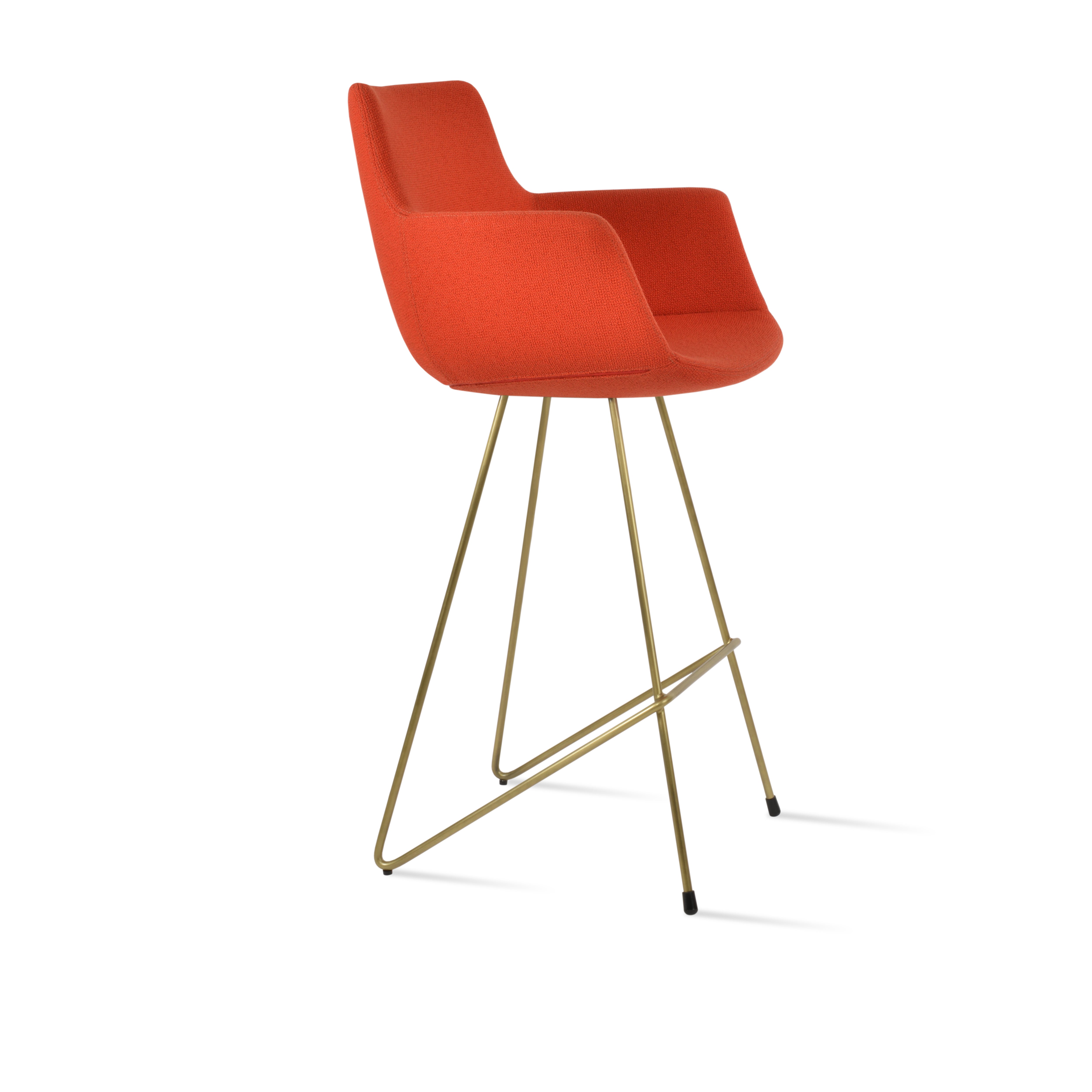 Orange chair with gold metal legs on a white background
