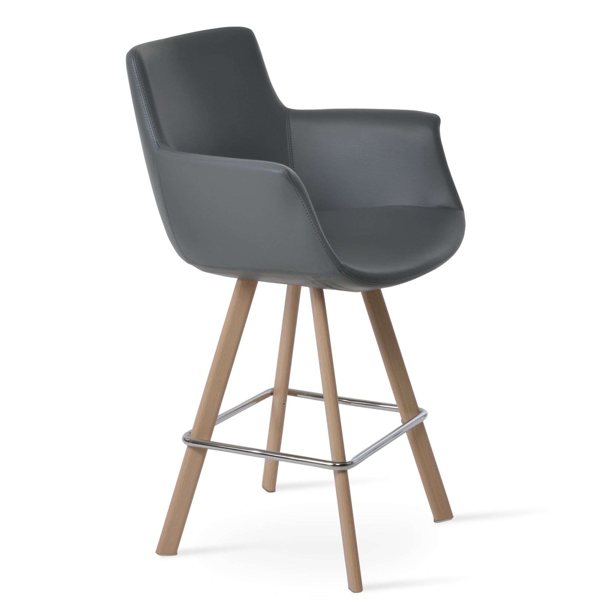 Gray stool with wooden legs on a white background
