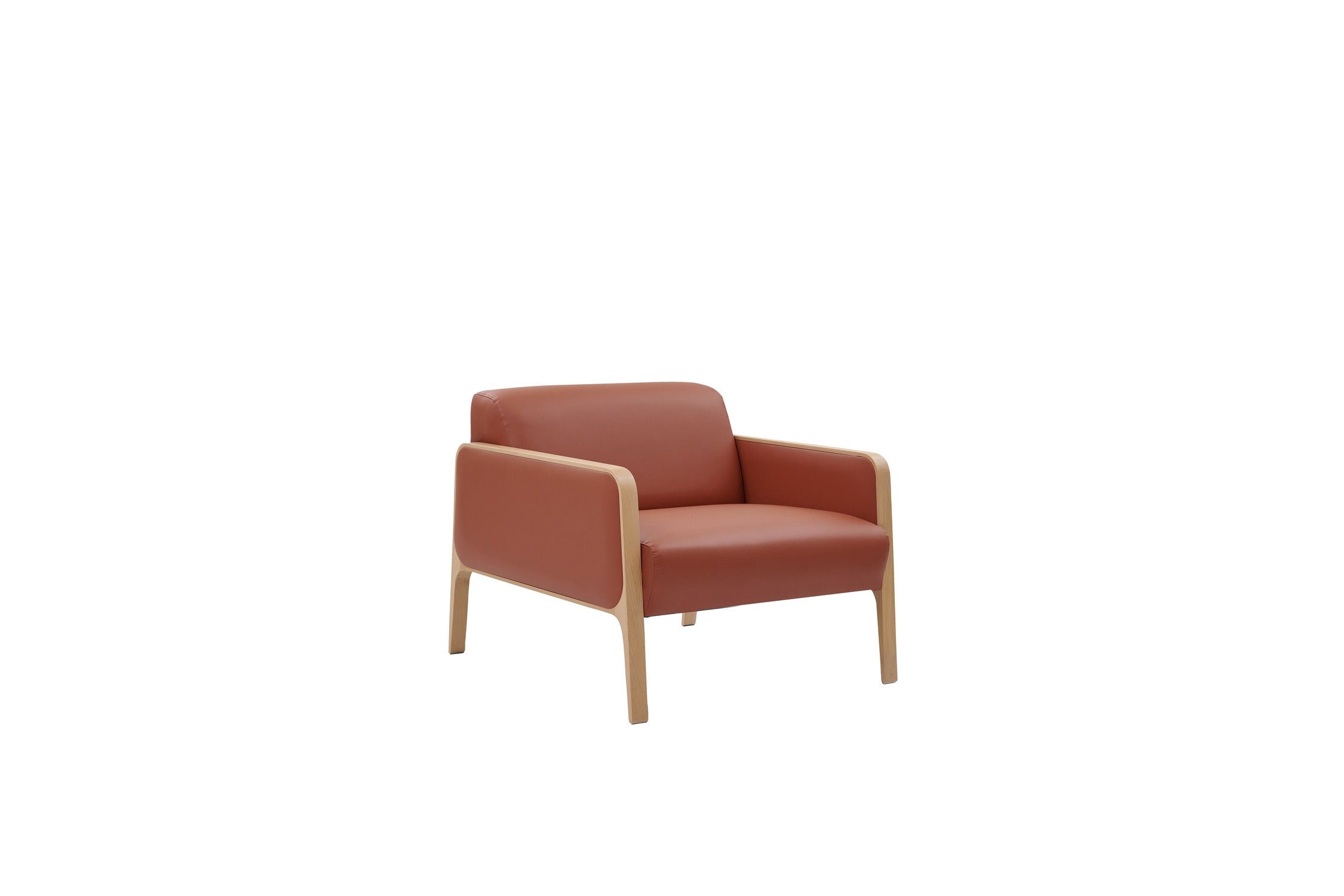 Brown armchair with wooden legs on a white background