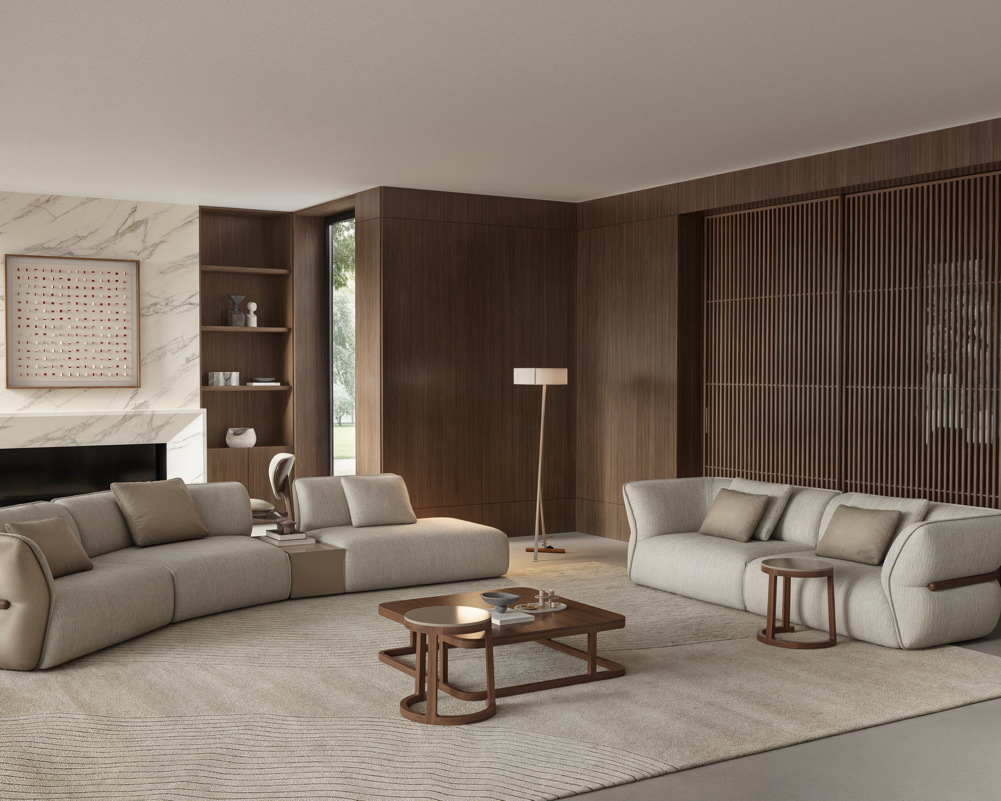 A modern living room featuring pieces from the Lumora Maison Collection