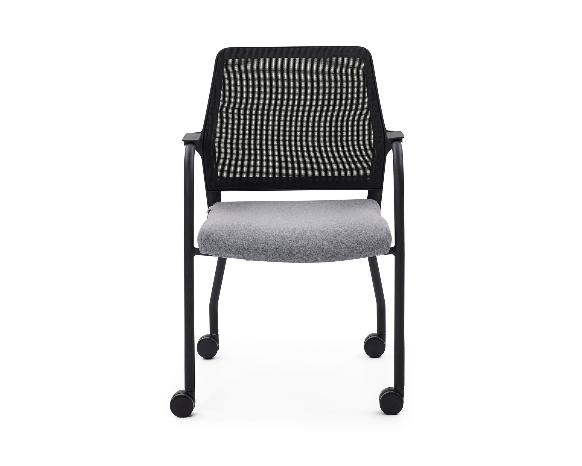 Chair with gray seat and black mesh back on a white background