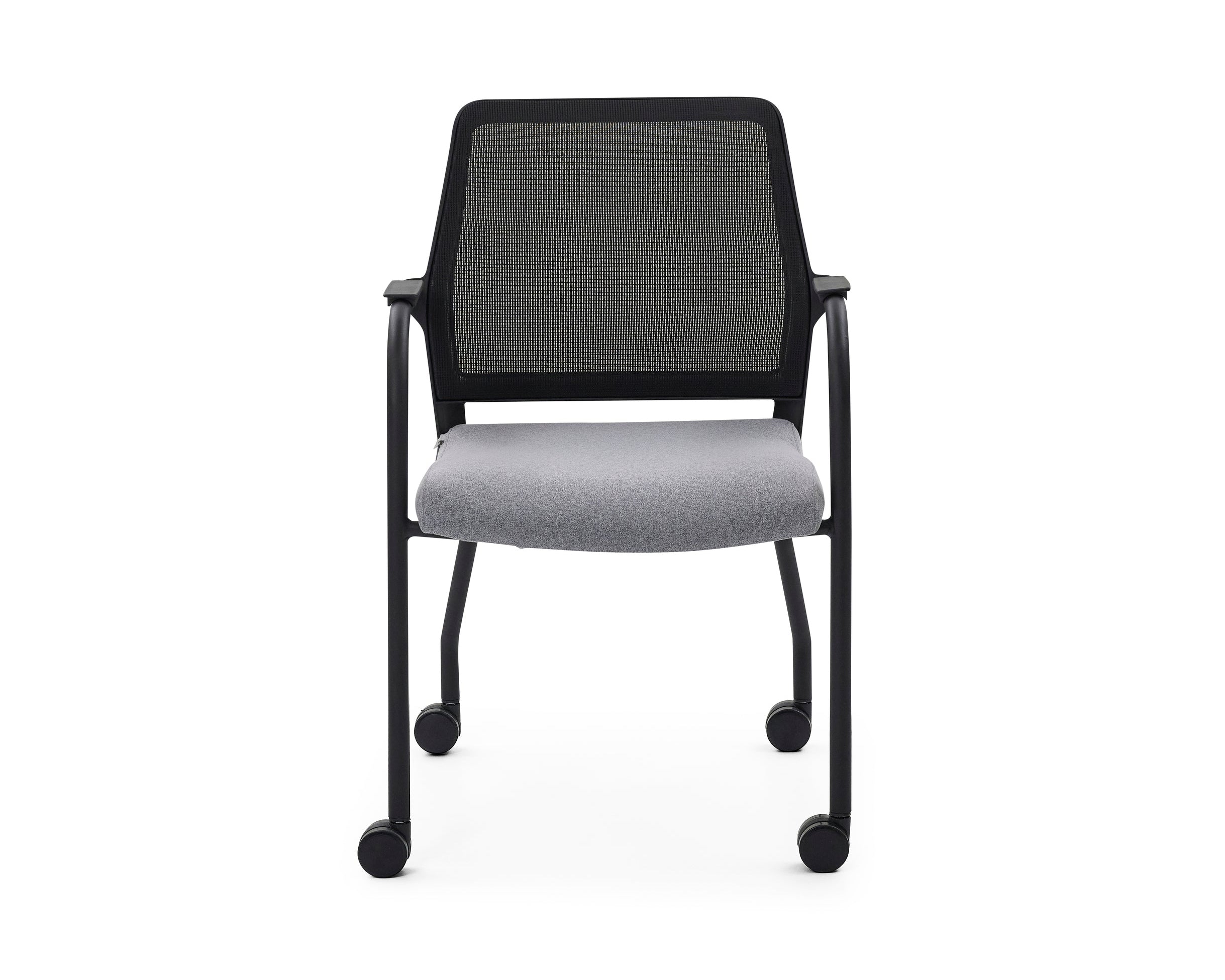Chair with gray seat and black mesh back on a white background