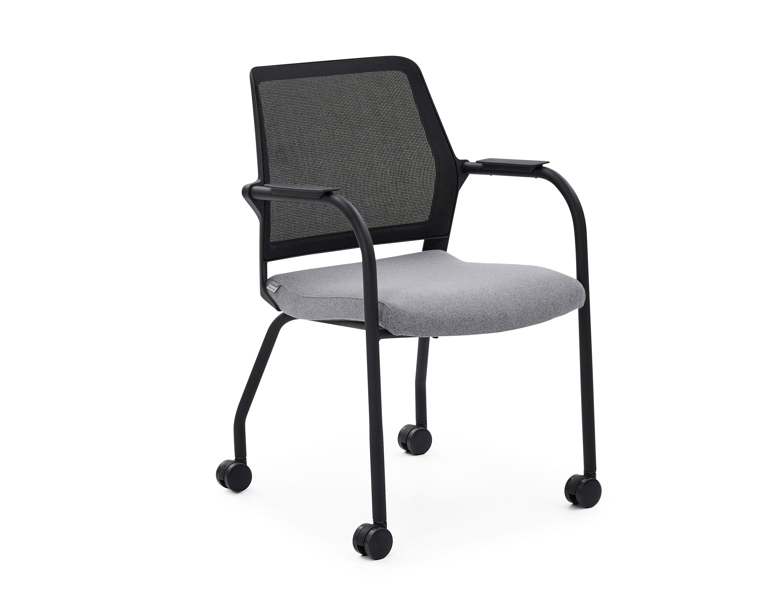 Chair with black mesh back and gray seat on a white background