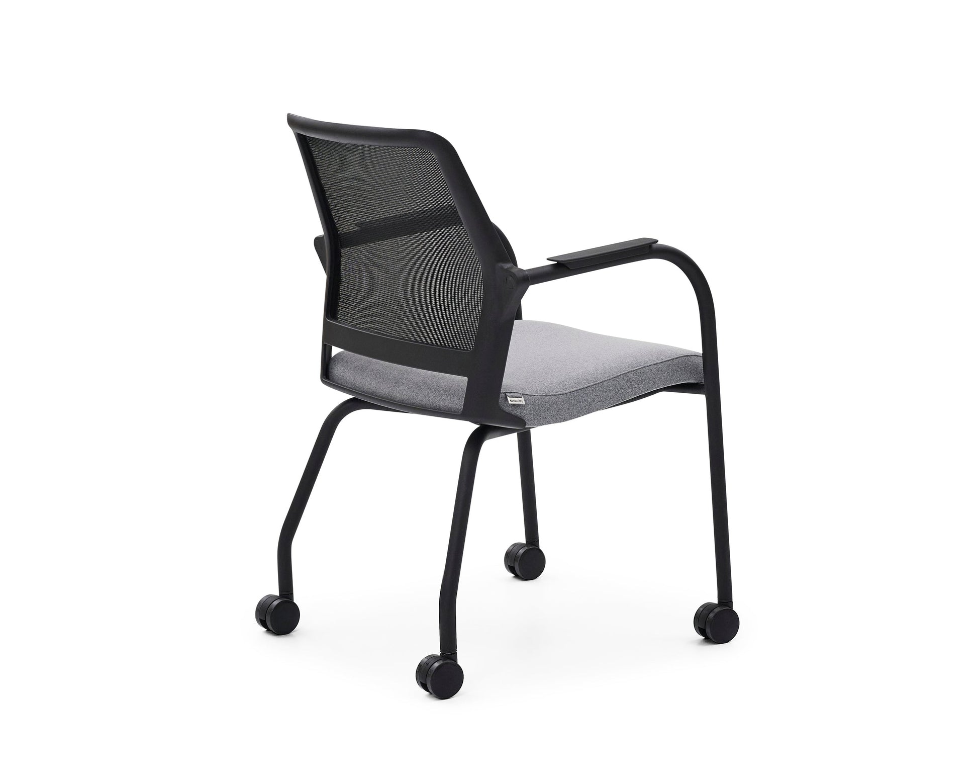Black office chair with wheels on a white background
