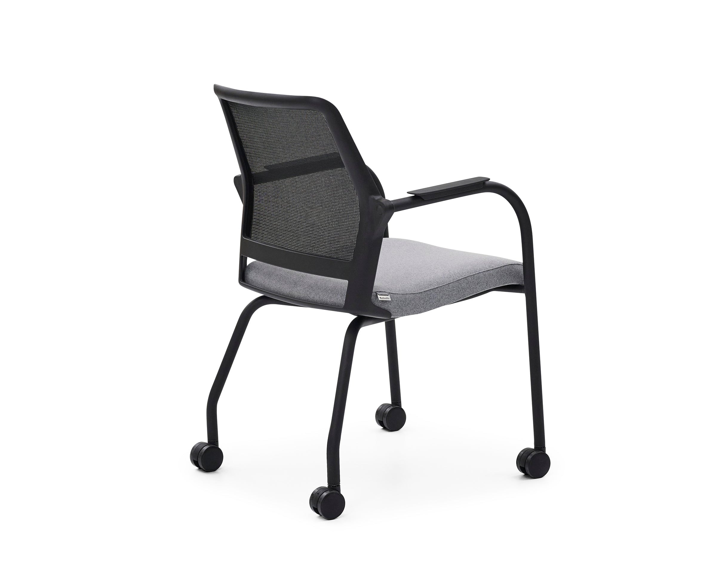 Black office chair with wheels on a white background