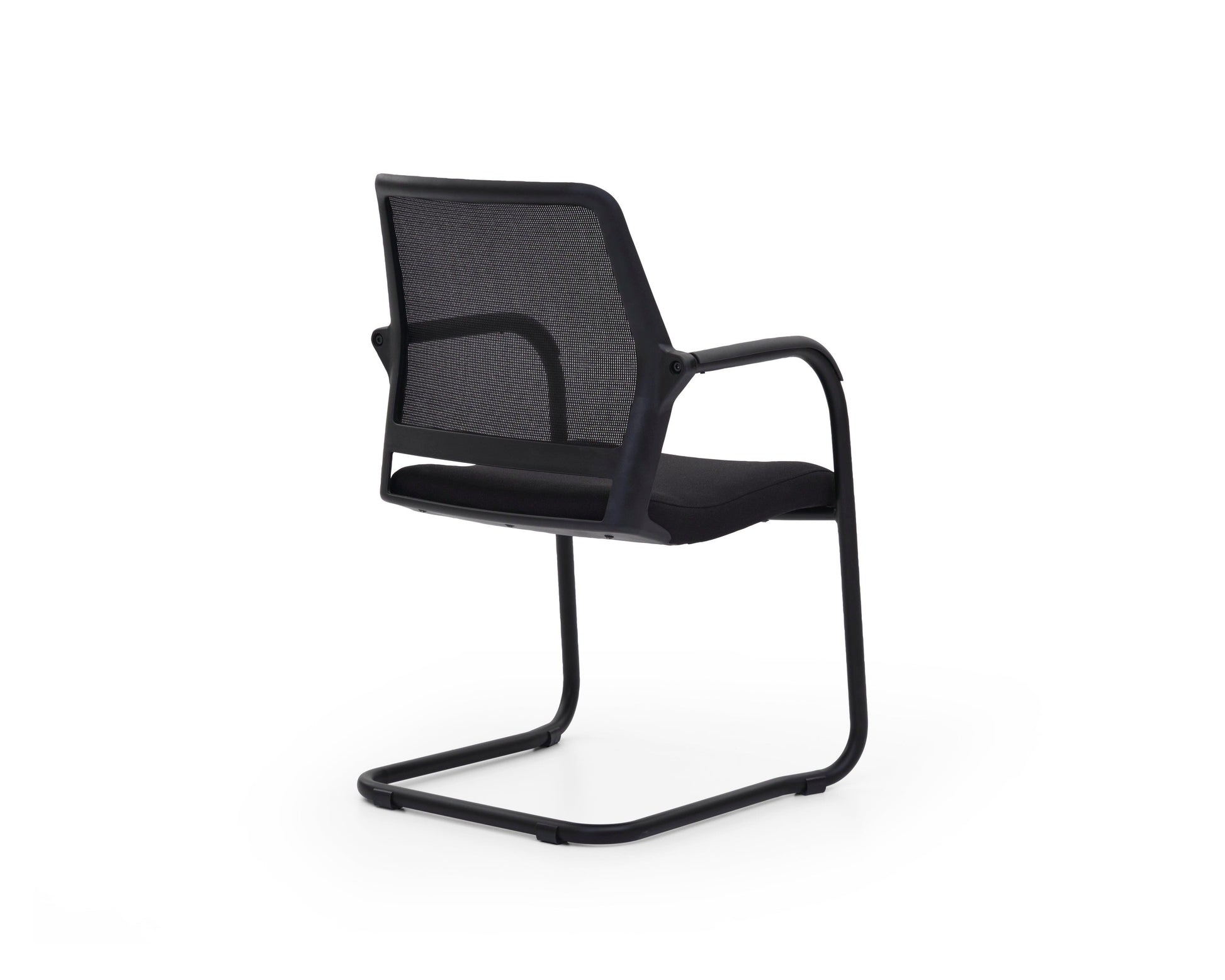 Black office chair with mesh backrest on a white background